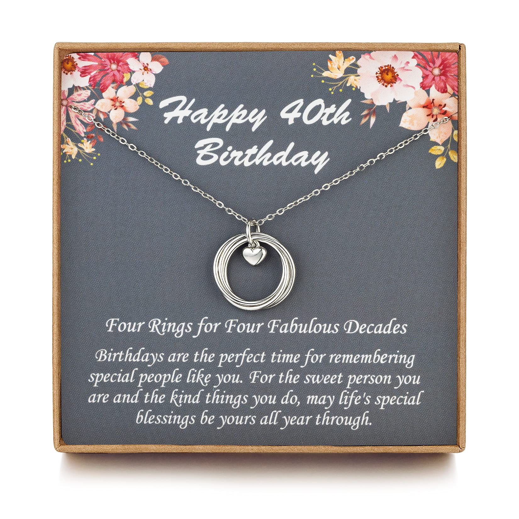 LOVEMY Sterling Silver 40th Birthday Necklace with 4 Rings - Elegant Jewelry Gift for Women, Her, Best Friend | Perfect for Birthday Celebrations, Anniversaries & Special Occasions