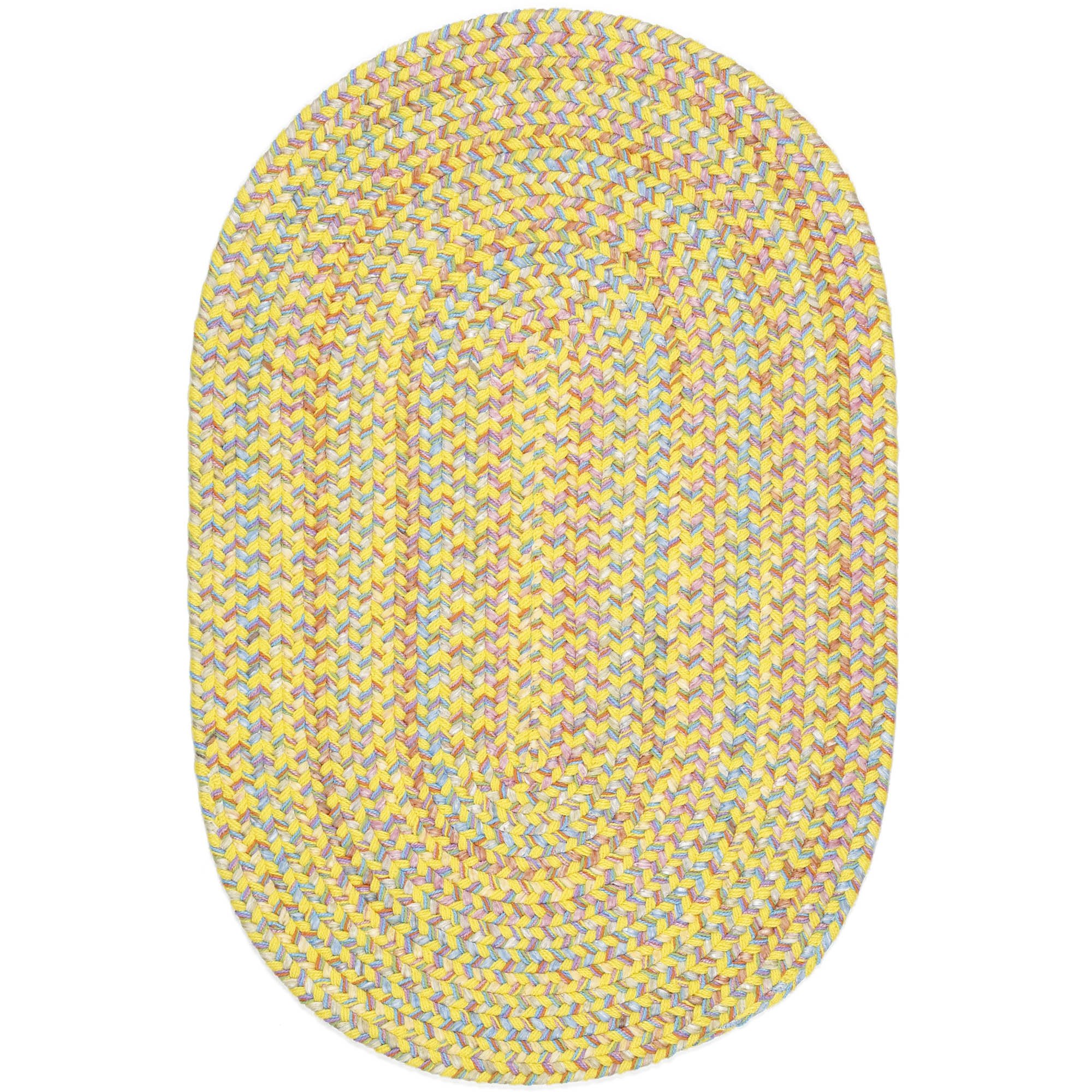 Braided Kids Area Rug - Washable Oval Rug for Nursery, Playroom & Classroom Decor - USA Made - Yellow Multi Hipster Design - 3' x 5' Oval | Perfect for Toddler Play Areas, Daycare Centers & Cozy Reading Nooks