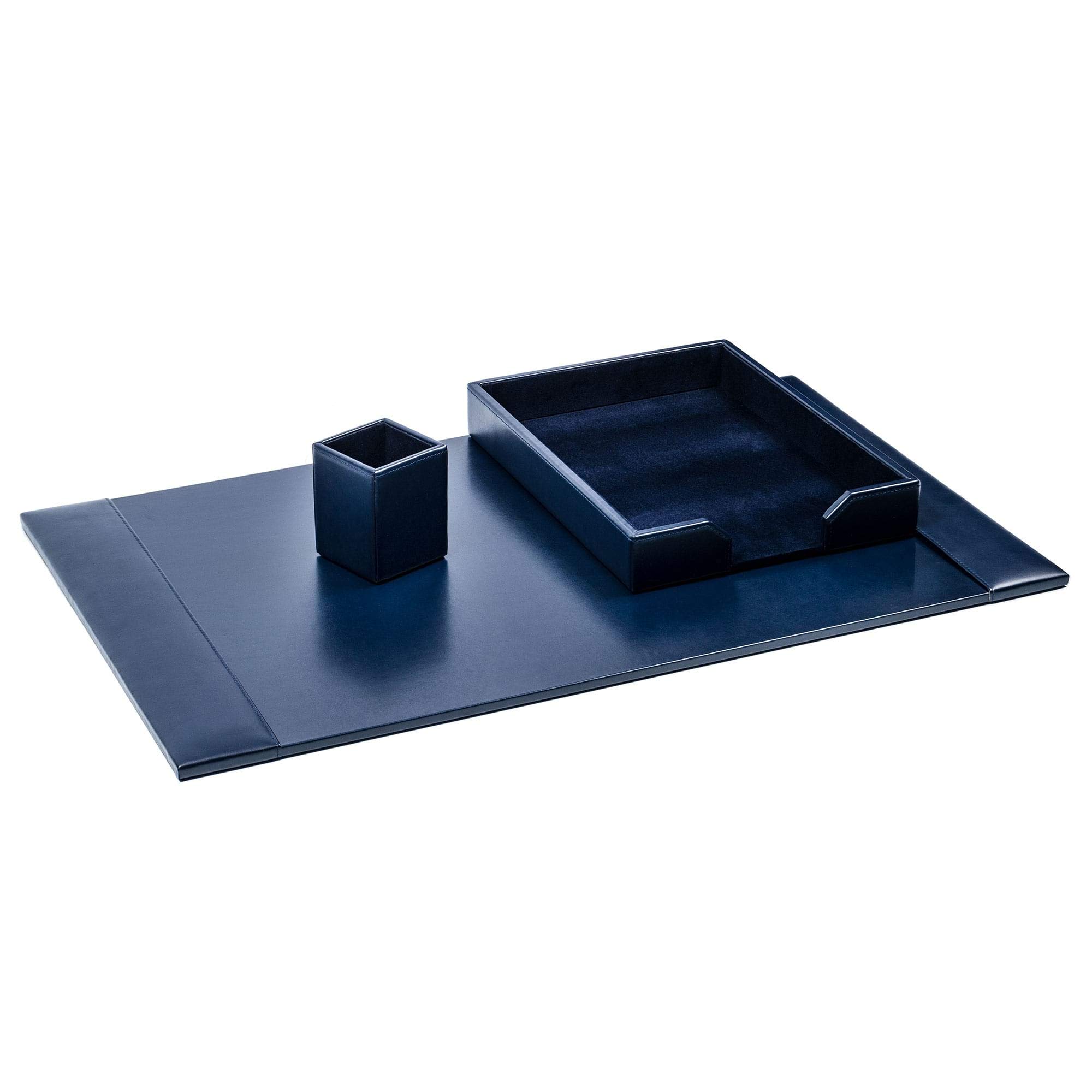 Premium DACASSO Bonded Leather Desk Set - Luxury Leather Desk Pad & Office Organizer (Navy Blue, 3-Piece) - Perfect for Home Office, Executive Desk & Professional Workspace