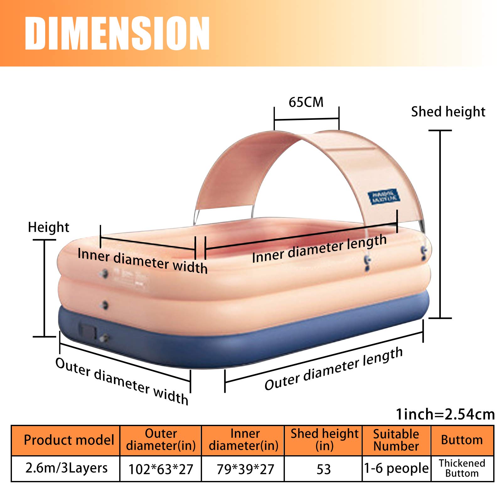 YUEWO Inflatable Swimming Pool with Canopy - 260x160x68cm/102x63x27inch Outdoor Above Ground Portable Blow Up Pool for Adults & Family - Perfect for Garden, Backyard, Summer Parties & Relaxation (Pink)