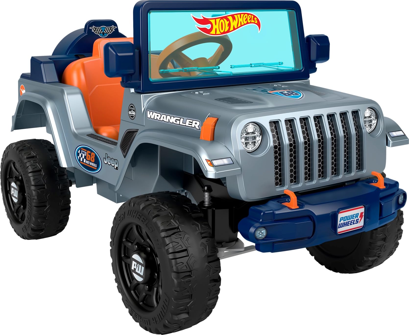 Power Wheels Hot Wheels Jeep Wrangler Ride-On Toy for Toddlers - 12V Battery-Powered, Real Driving Sounds & Multi-Terrain Traction, Single Seat for Kids Ages 2-5 Years | Outdoor Play, Backyard Fun, Birthday Gift for Boys & Girls
