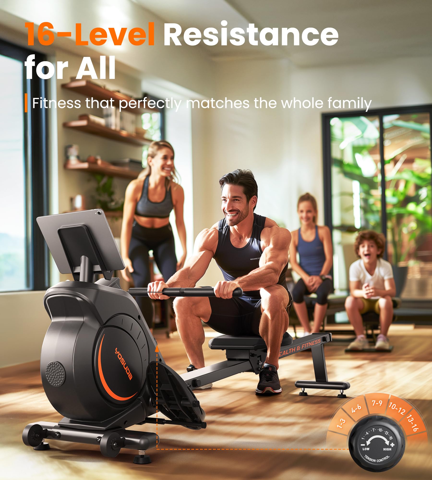 YOSUDA Magnetic/Water Rowing Machine for Home Gym - 350 LB Weight Capacity, Foldable Rower with Bluetooth Connectivity, Fitness App Support, Tablet Holder & Comfortable Seat Cushion | Perfect for Full-Body Workout, Cardio Training & Small Space Home Fitness