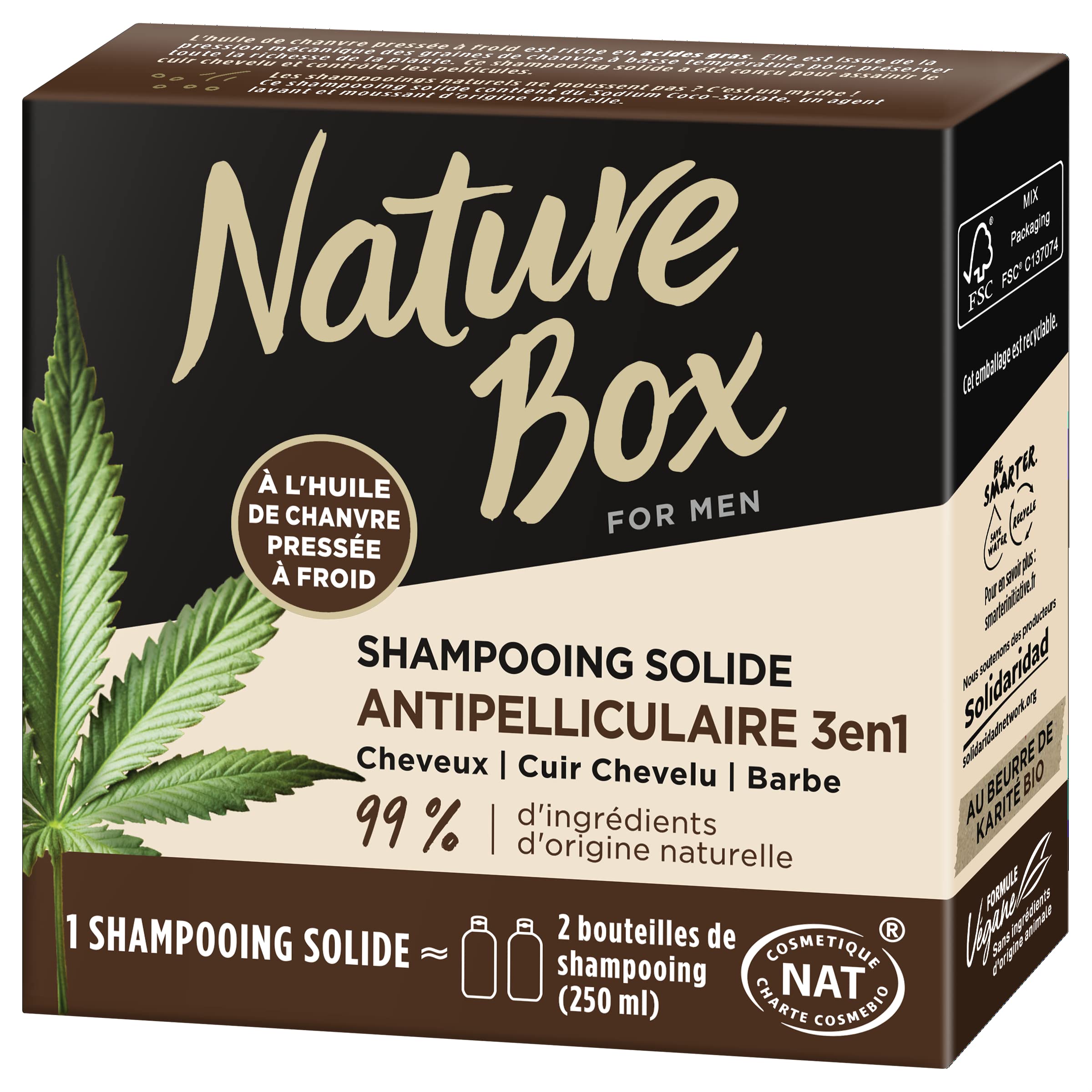 Hemp Oil Solid Shampoo Bar 3-in-1 - Anti-Dandruff for Hair Scalp Beard - 85g for Travel & Eco-Friendly