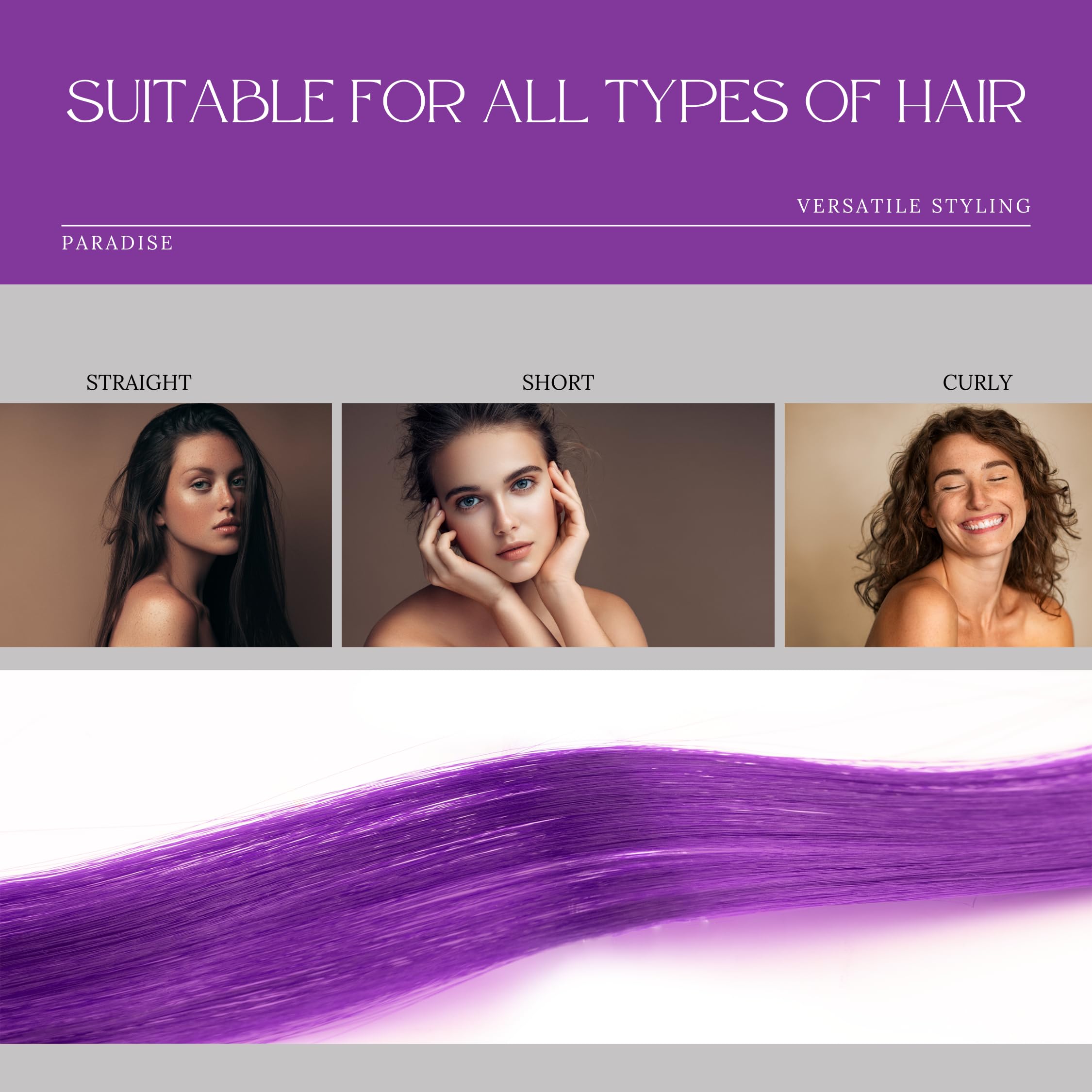 Paradise® Purple Clip-in Hair Extensions 22 Inches - 4 Pack Straight Synthetic Hair for Women & Girls - Funky Colored Hair Streaks for Parties, Cosplay & Halloween Costumes