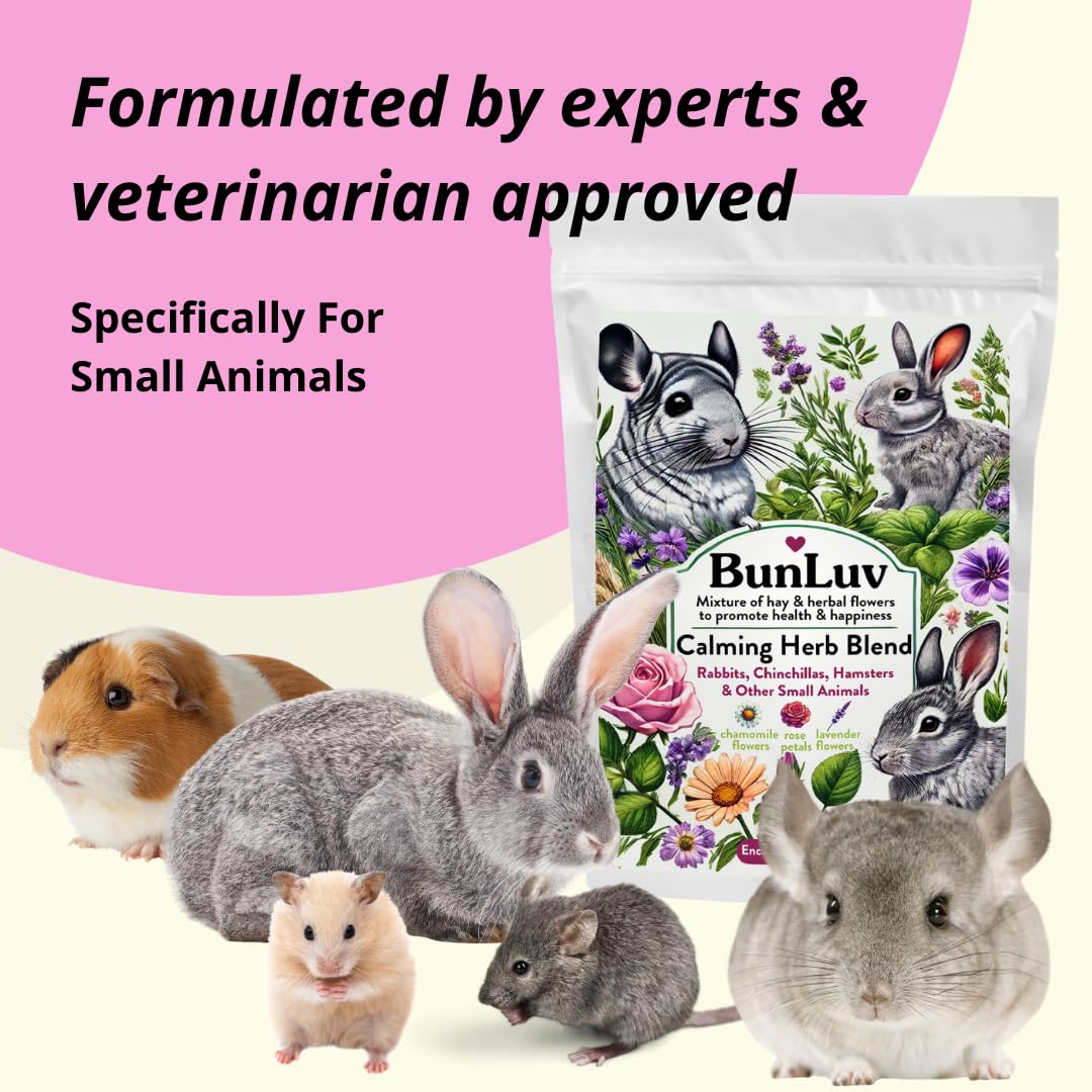 Premium Herbal Calming Forage: Timothy Hay & Organic Herbs Blend for Rabbits, Guinea Pigs, Chinchillas & Hamsters - 10oz Small Pet Treat - Perfect for Stress Relief & Natural Snacking