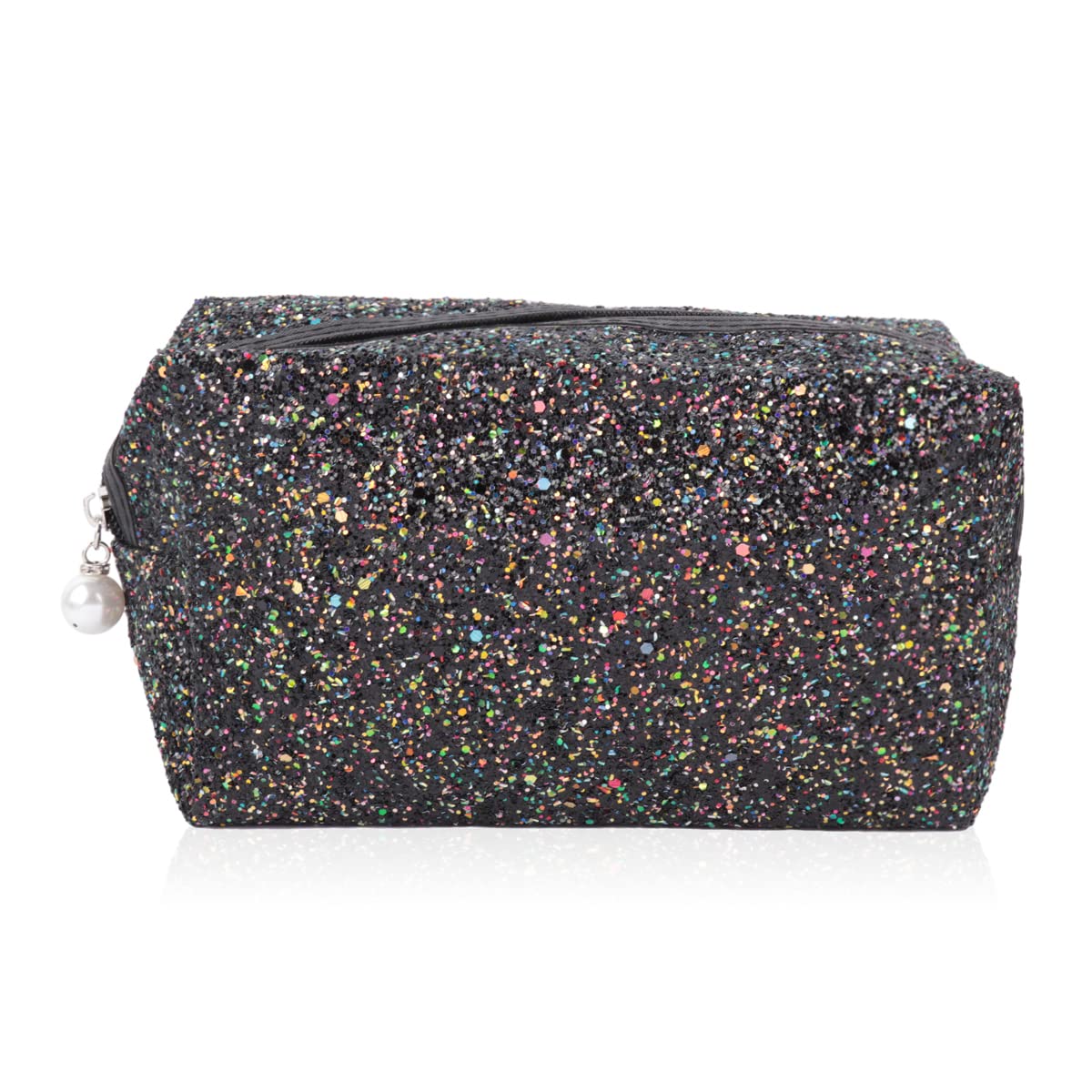 Glitter Cosmetic Bag - Black Sequin Purse for Travel & Makeup