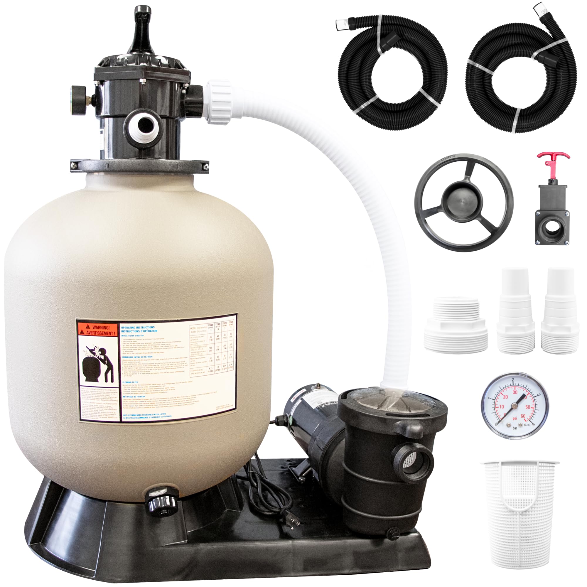 HYDROTOOLS By SWIMLINE 19-Inch Pool Sand Filter Pump System – 1 HP (0.9 THP) 4500 GPH for Above Ground & Inground Pools Up To 19000 Gallons | Compatible with 7-Way Valve 71915 | Ideal for Pool Cleaning, Maintenance & Water Filtration