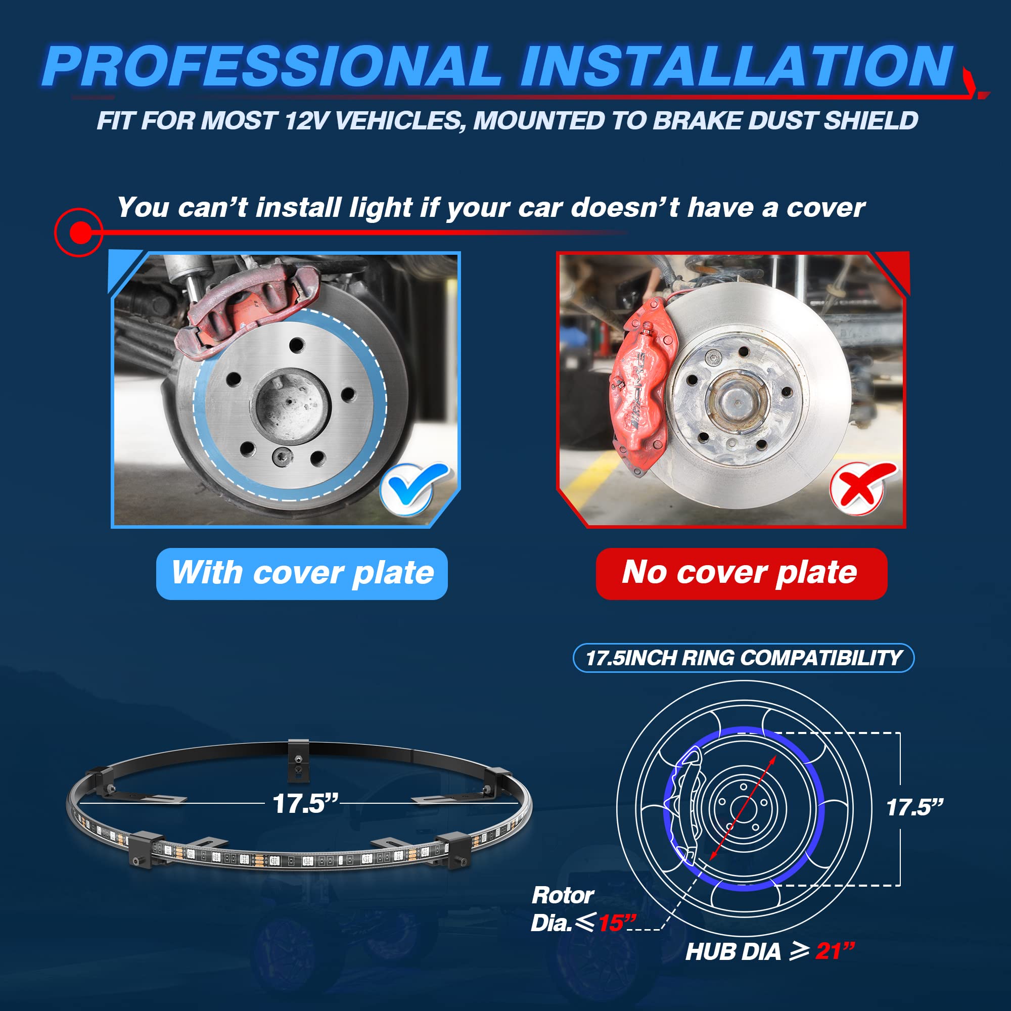 MICTUNING 17.5 Inch RGBW LED Wheel Ring Lights Kit - APP Controlled Neon Wheel Rim Lights with Turn Signal, Braking & Music Sync (4 Pack) - Perfect for Car Customization, Night Driving & Car Shows