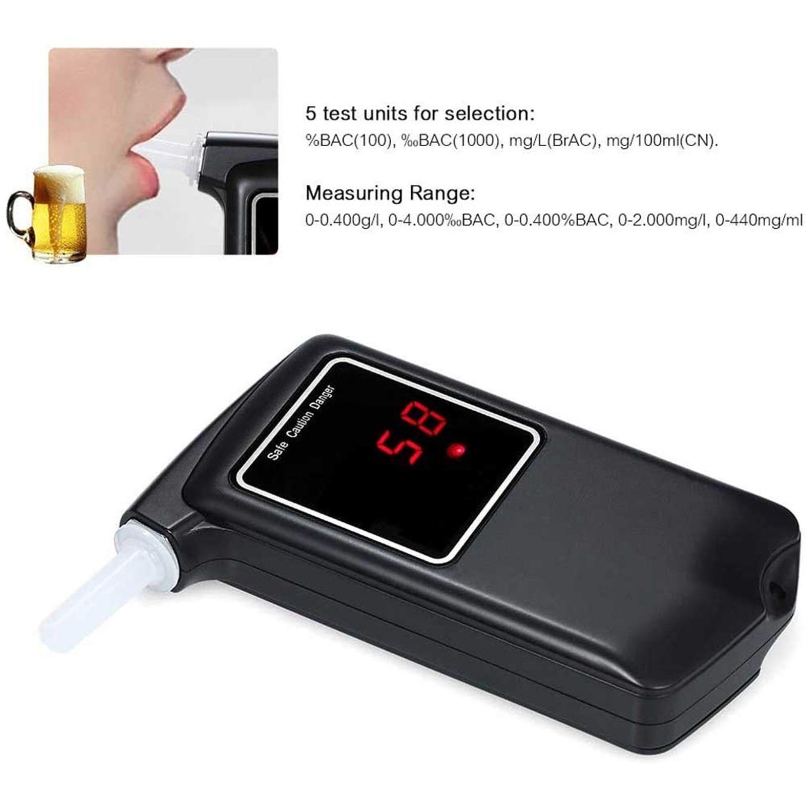 Professional Digital Breathalyzer Alcohol Tester with LCD Display & 10 Mouthpieces - Accurate BAC Detector for Personal, Workplace, and Road Safety | Perfect for Drivers, Parents, and Party Safety Checks