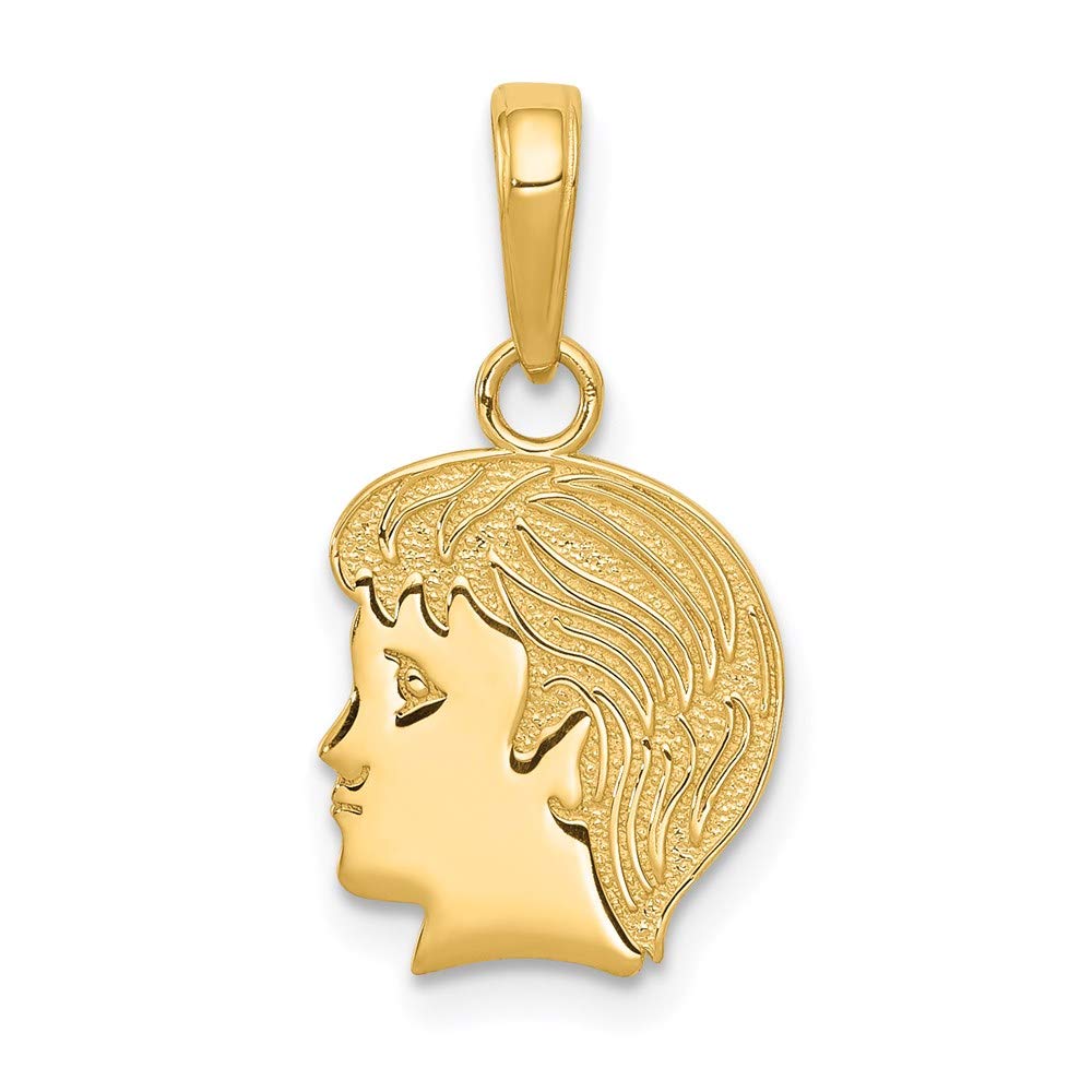14k Yellow Gold Flat Profile Male Head Pendant Necklace - 11mm (7/16 Inch) Black Bow Design - Elegant Men's Jewelry Gift for Birthday, Anniversary & Special Occasions