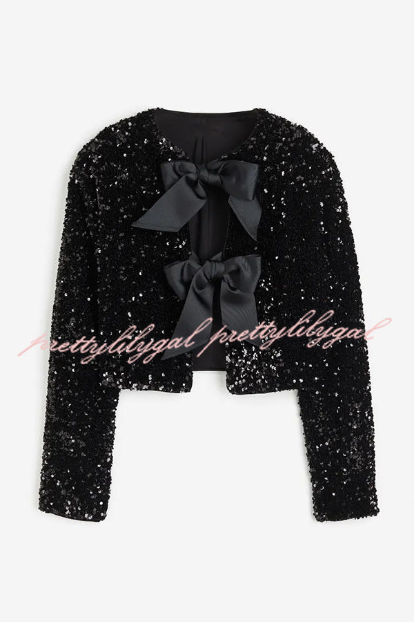 Elegant Tie-Front Bow Sequined Jacket for Women - 2 Styles for Parties & Special Occasions | Perfect for Weddings, Prom & Evening Events