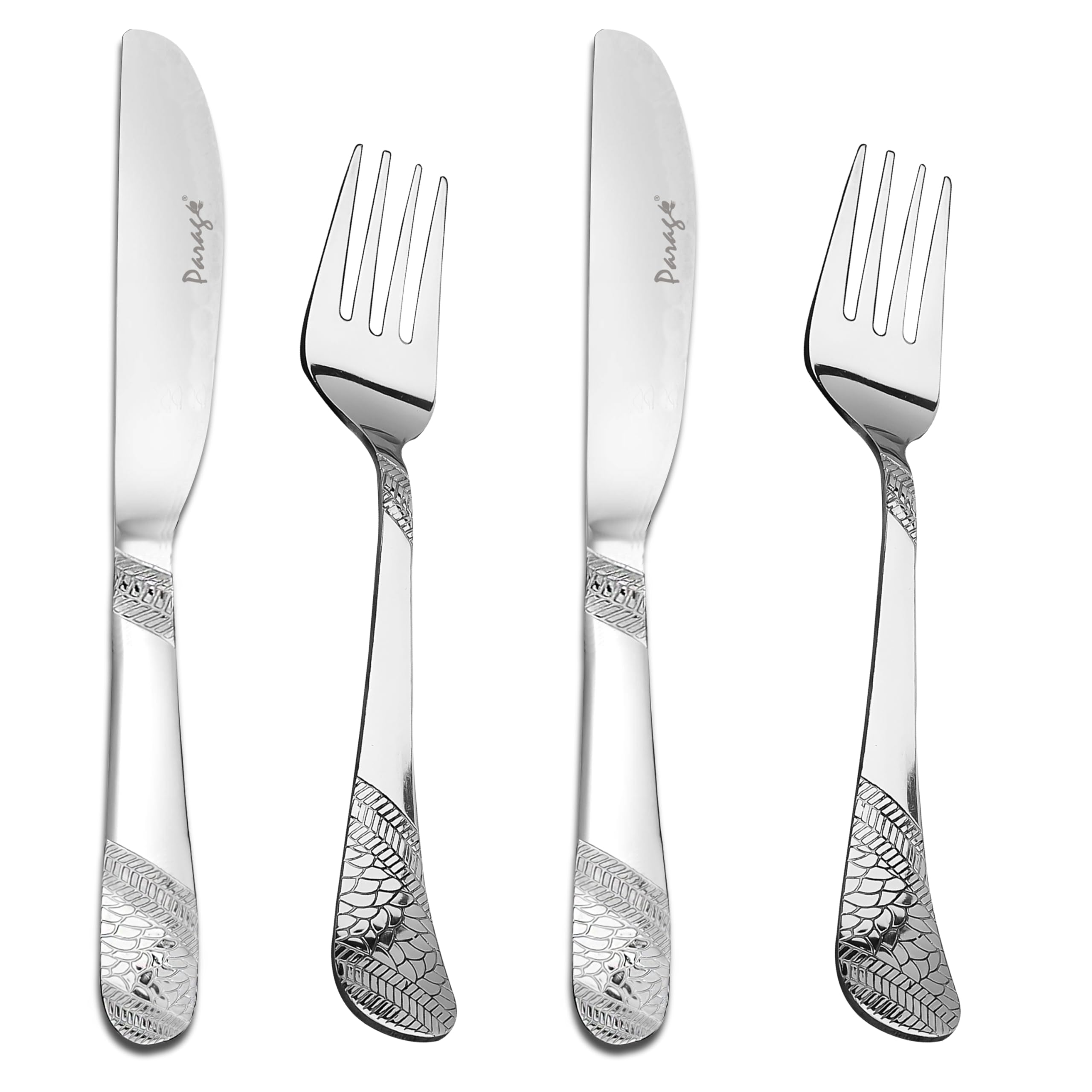 Premium Stainless Steel 3mm Thick Dinner & Butter Knife Set of 4 with Matching Forks - Luxury Silver Tableware for Home Kitchen, Elegant Dining & Gift Giving - Perfect for Dinner Parties, Weddings & Holiday Entertaining