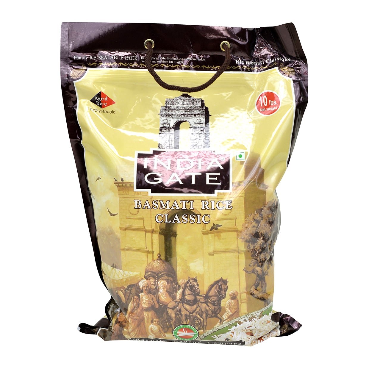 Premium India Gate White Basmati Rice - Classic Long Grain, 10 Pound Bag (10lbs) - Perfect for Biryani, Pilaf & Everyday Cooking