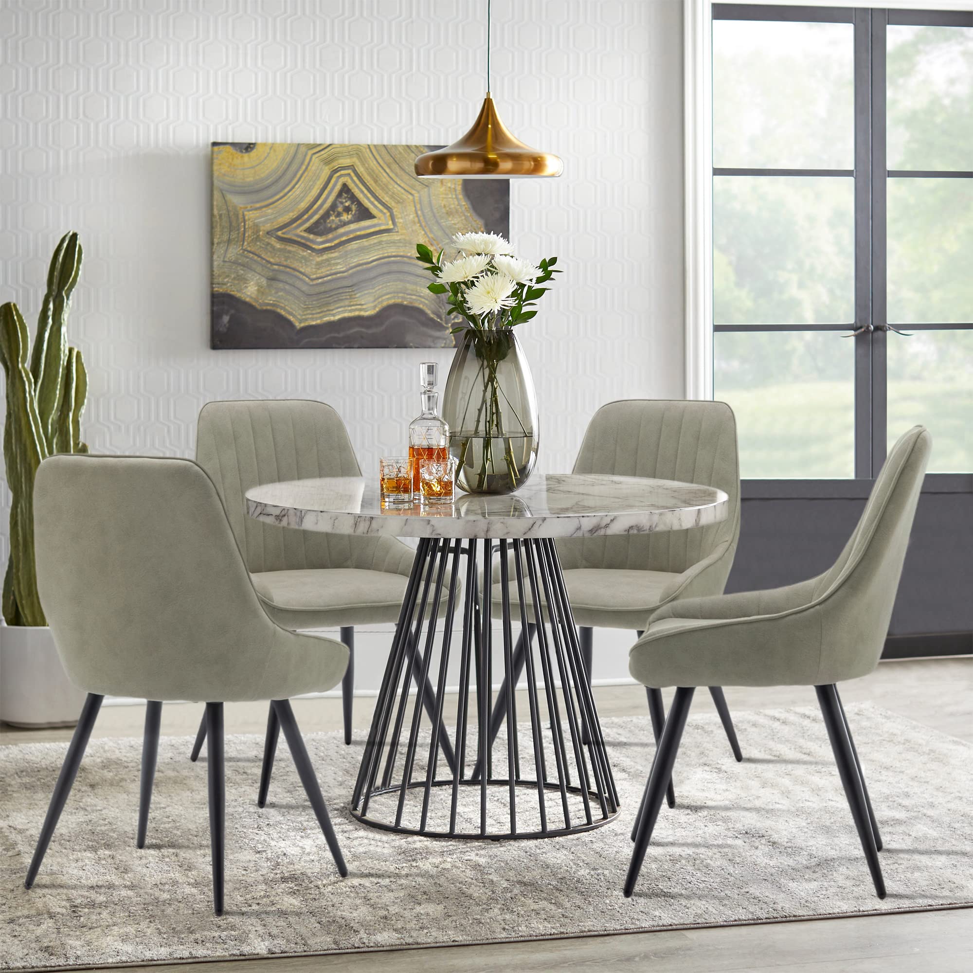 Alunaune Modern Dining Chairs Set of 2 - Upholstered Kitchen Chairs with Faux Suede & Metal Legs, Mid Century Armless Accent Chairs for Living Room, Office or Bedroom - Grey Green - Perfect for Small Spaces, Dining Areas and Home Offices