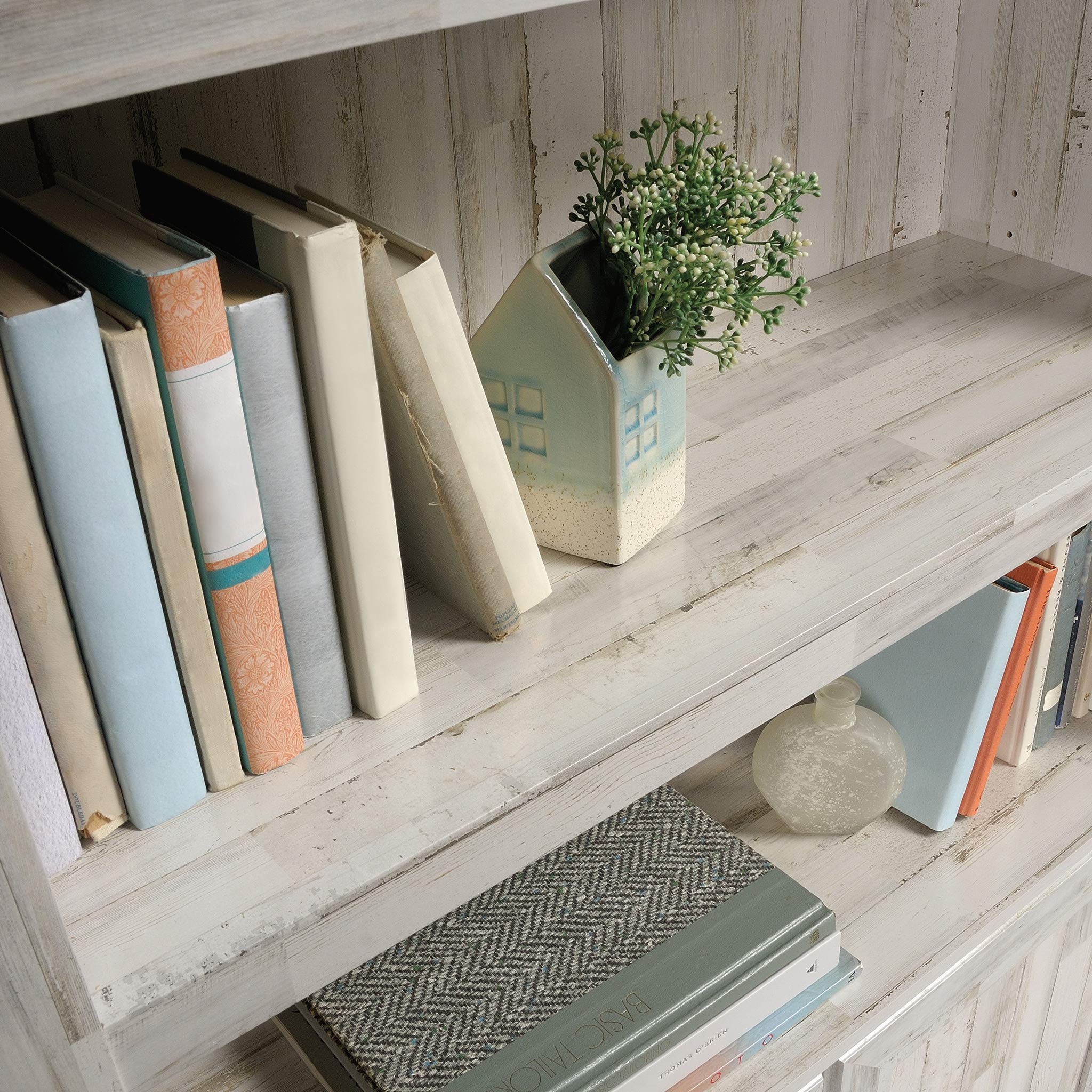 Sauder Select White Plank Bookcase with Doors, Adjustable Shelves & Storage - Perfect for Home Library, Office, Living Room & Bedroom Organization