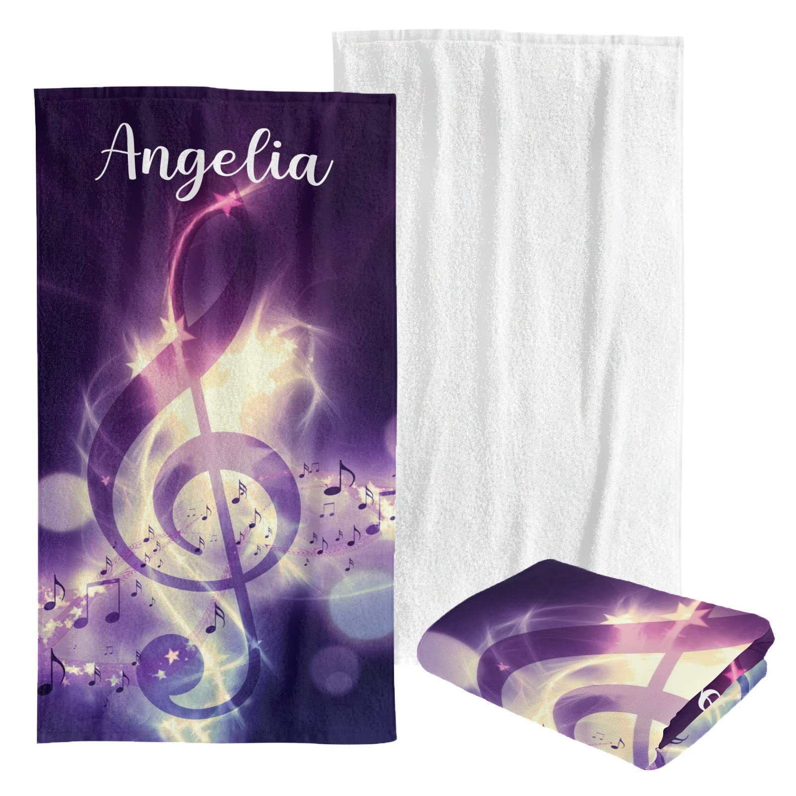 Custom Personalized Beach Towel - Large Soft Quick Dry Bath Towel for Swimming, Pool, Travel - Kids, Men, Women - Violet Music Clef Purple Design | Perfect for Beach Vacations, Summer Pool Parties & Yoga