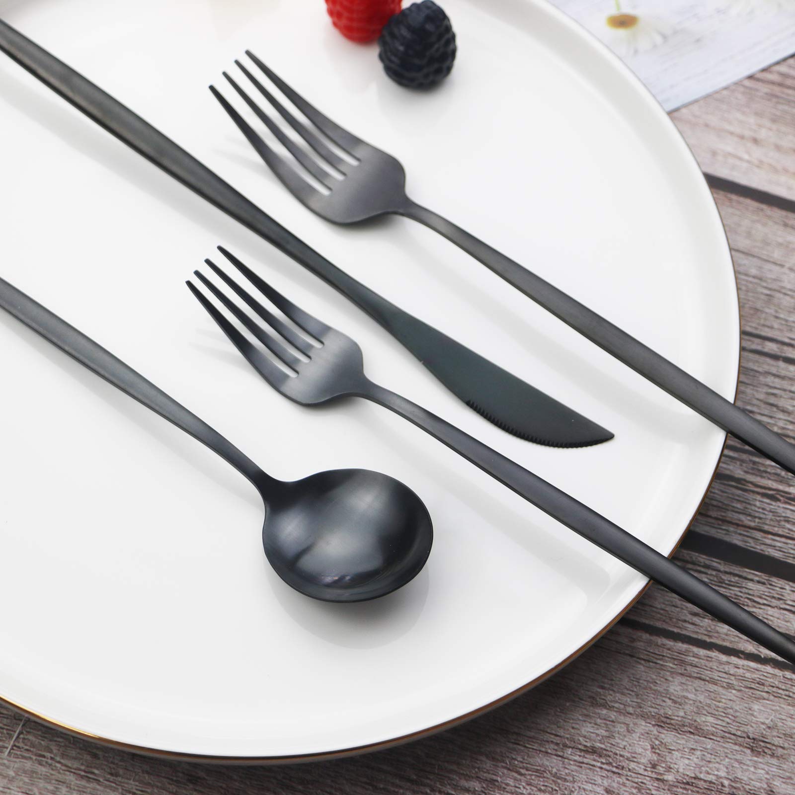 Premium 30-Piece Stainless Steel Flatware Set - Matte Black Satin Finish Cutlery for 6, Includes Spoons & Forks | Dishwasher Safe Kitchen Utensils | Perfect for Dinner Parties, Restaurants & Everyday Dining