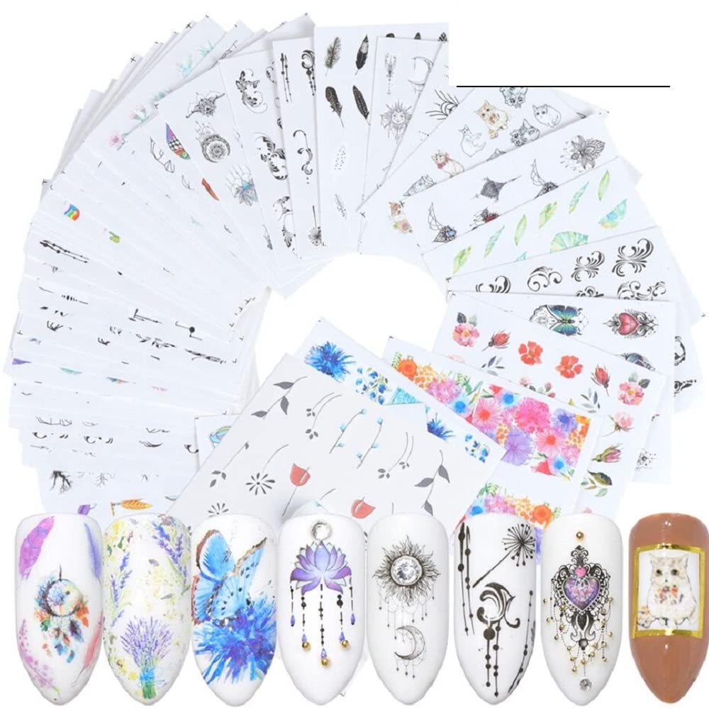 40pcs Black Lace Floral Nail Stickers - Water Transfer Nail Art Decals for DIY Manicure | Flower Leaf Design Slider Wraps Tips Decor | Perfect for Parties, Weddings & Special Occasions (STZ608-658)