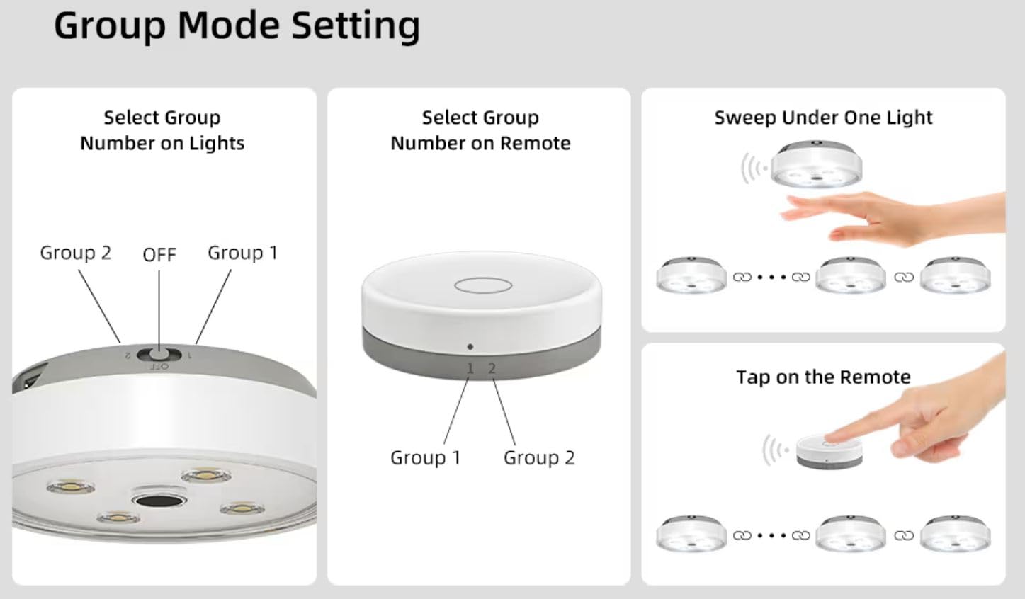 EZVALO Rechargeable Under Cabinet LED Lights - 6 Pack with Motion Sensor, 2 Color Temperatures & Group Control | Dimmable Puck Lights for Kitchen, Closet, Hallway & Counter Lighting | Perfect for Nighttime Navigation & Accent Lighting