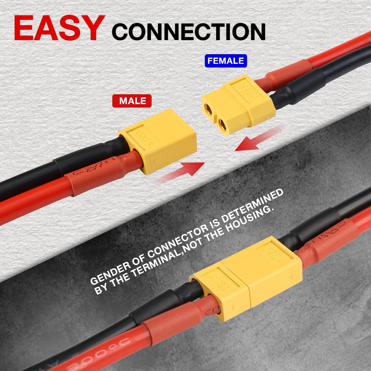 3 Pairs TMH XT60 Connectors with 50mm 14AWG Silicone Wire - Male & Female Plug for RC LiPo Battery, FPV Drones, Cars, and Boats - Perfect for DIY Electronics and Power Connections