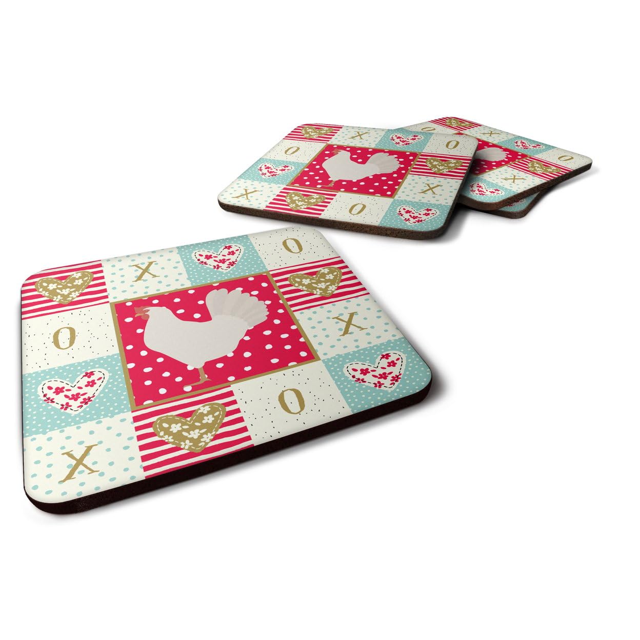 Caroline's Treasures CK5267FC Leghorn Chicken Love Foam Coasters Set of 4 - Colorful Drink Coasters for Coffee Table, Kitchen & Home Decor - Perfect for Parties, Dining & Gifts