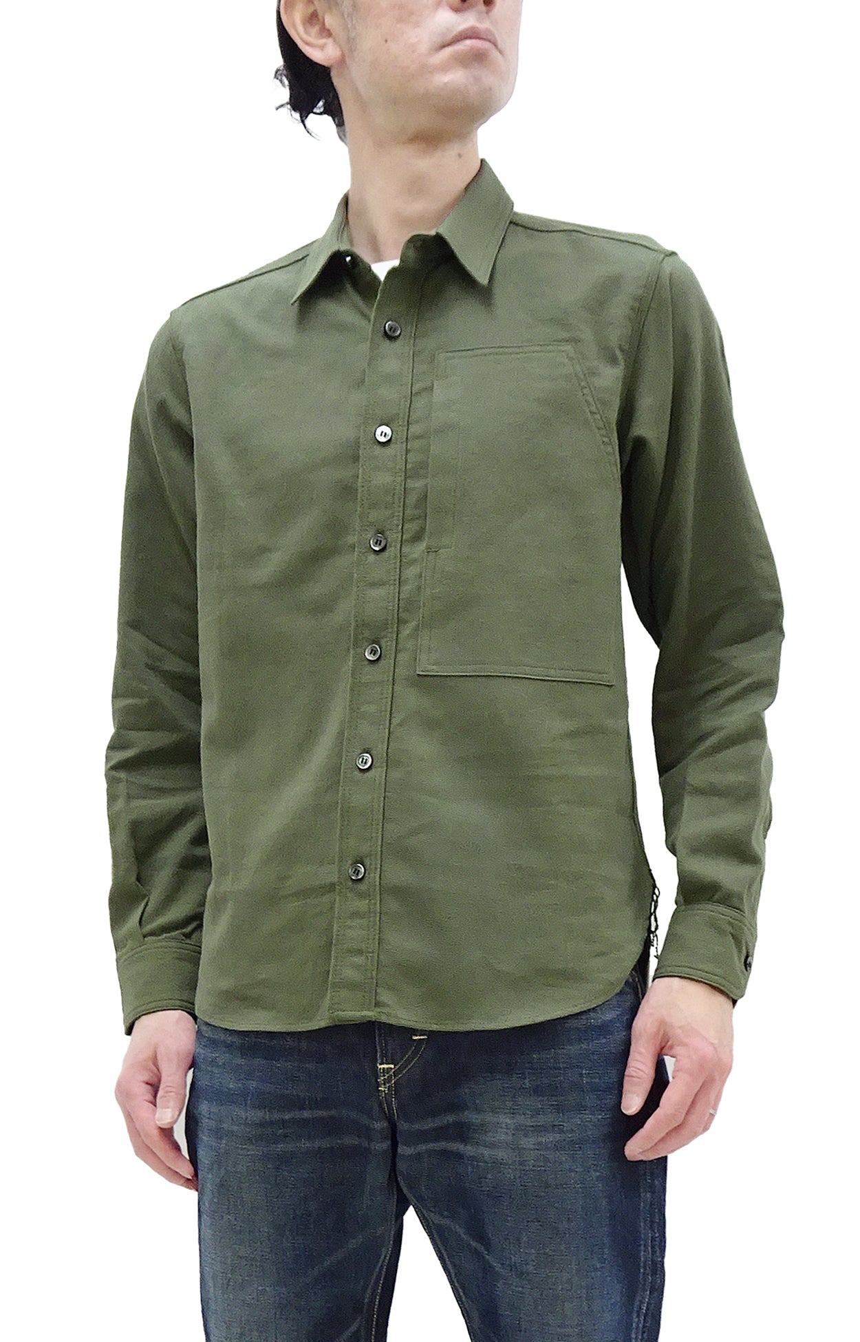 Momotaro Men's Lightweight Cotton Dobby Long Sleeve Button-Up Work Shirt - MXLS1008 Olive | Casual & Office Wear | Breathable Comfort for Daily Use