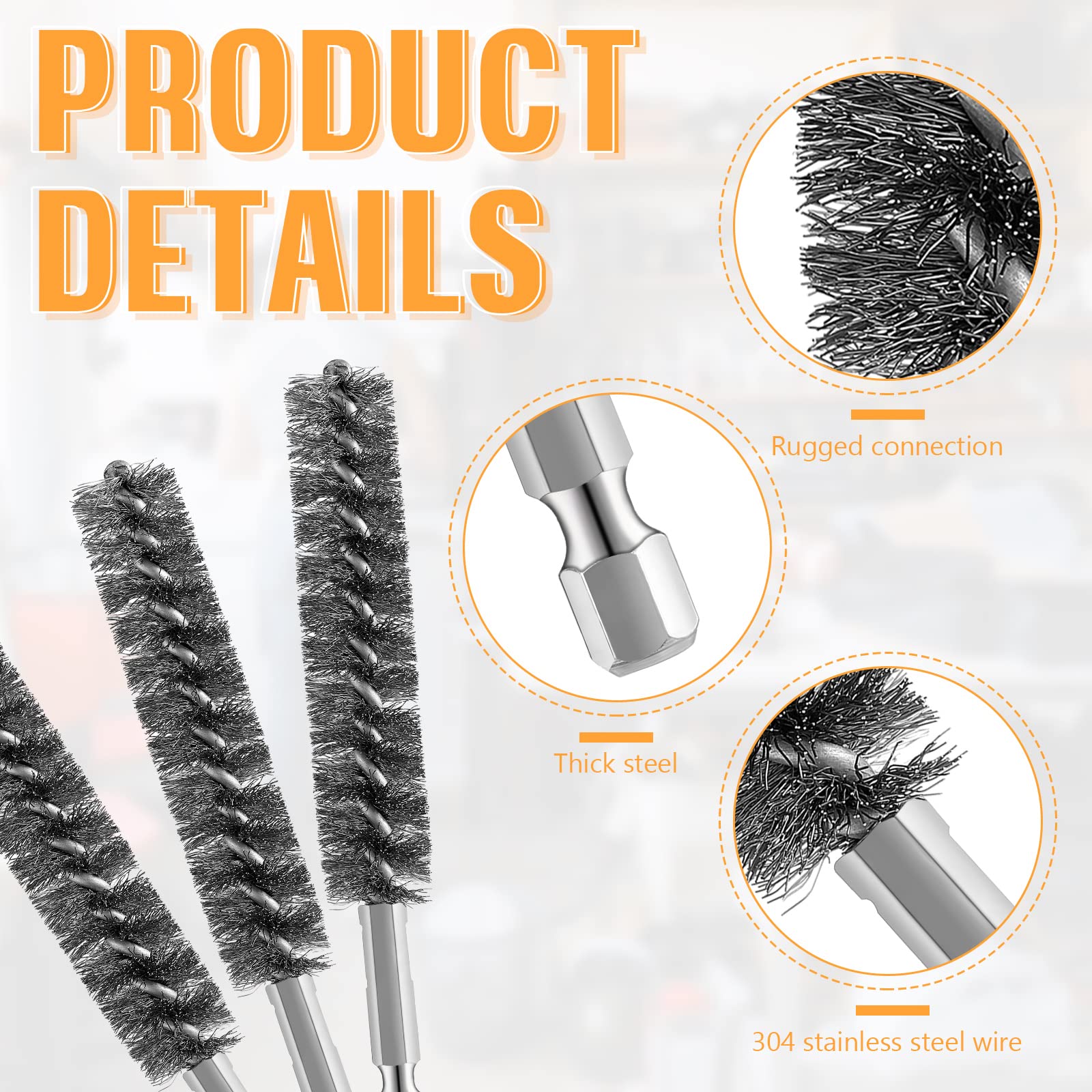Stainless Steel Bore Brush Bristles Wire Brush Set - 10 Pack with Hex Shank Handle for Power Drill Cleaning - Perfect for Auto Parts, Firearms & Metal Surface Cleaning