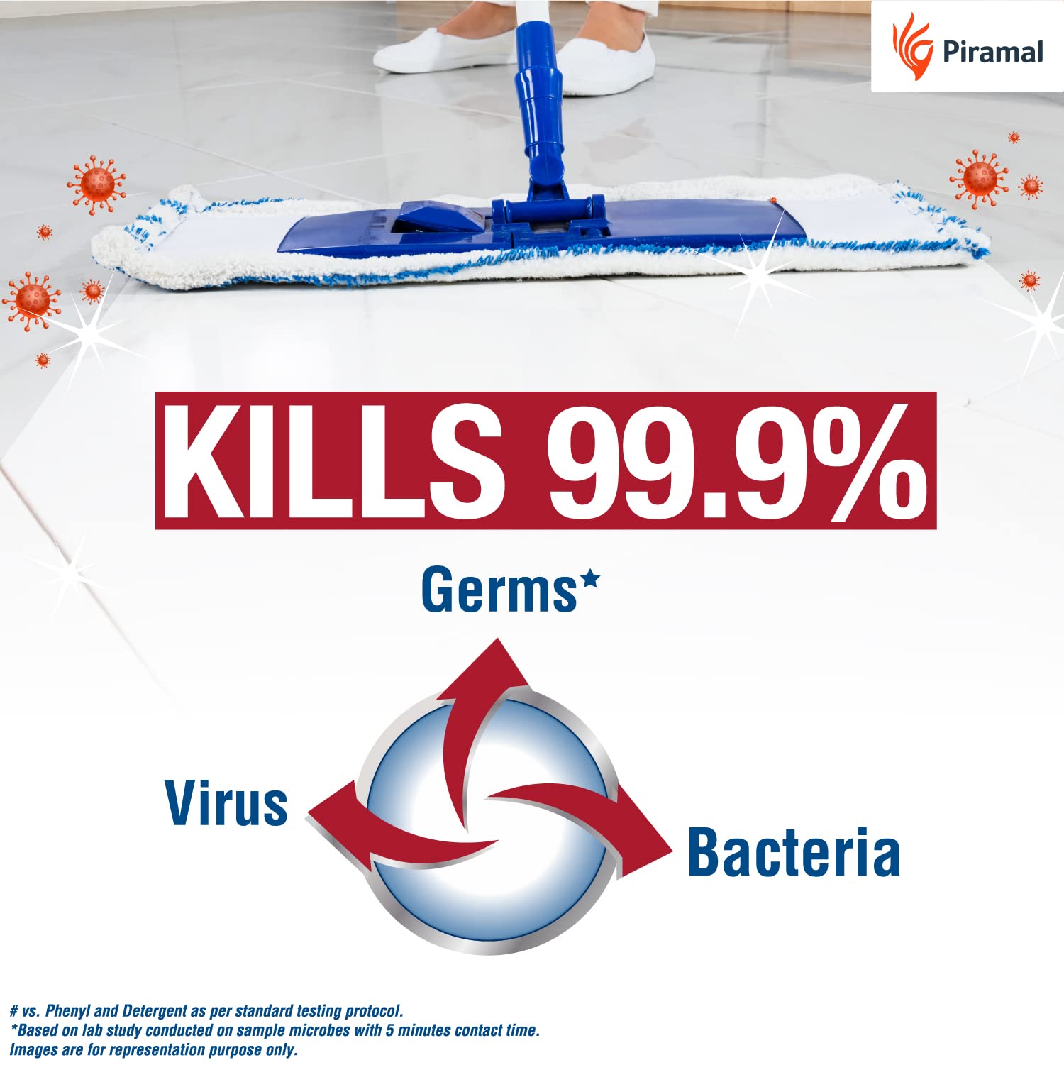 Tri-Activ Double Strong Disinfectant Floor Cleaner - 99.9% Germ Kill, Citrus Scent, 10X Cleaning Power | Half Cap Formula (2-Pack, 1000ml Each) | Ideal for Homes, Hospitals & High-Traffic Areas