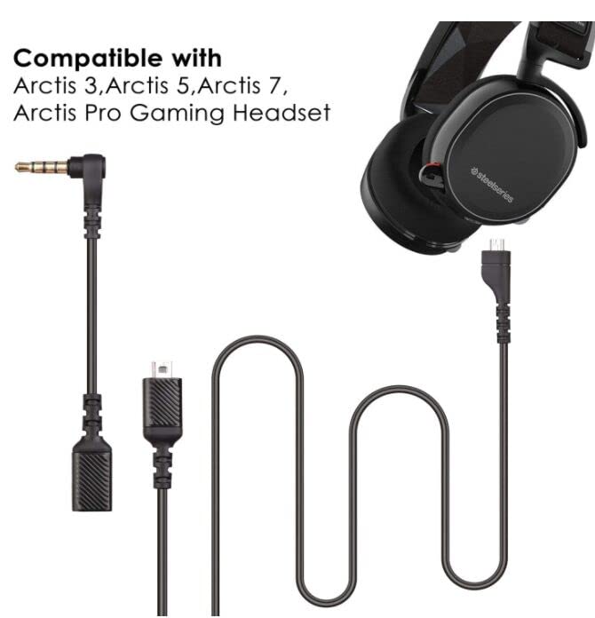 SteelSeries Arctis 3/5/7/Pro Replacement Audio Cable - 3.5mm Male to Female Adapter Cord for Gaming Headphones (Black) | Perfect for PC, PS4, Xbox & Mobile Gaming Setup