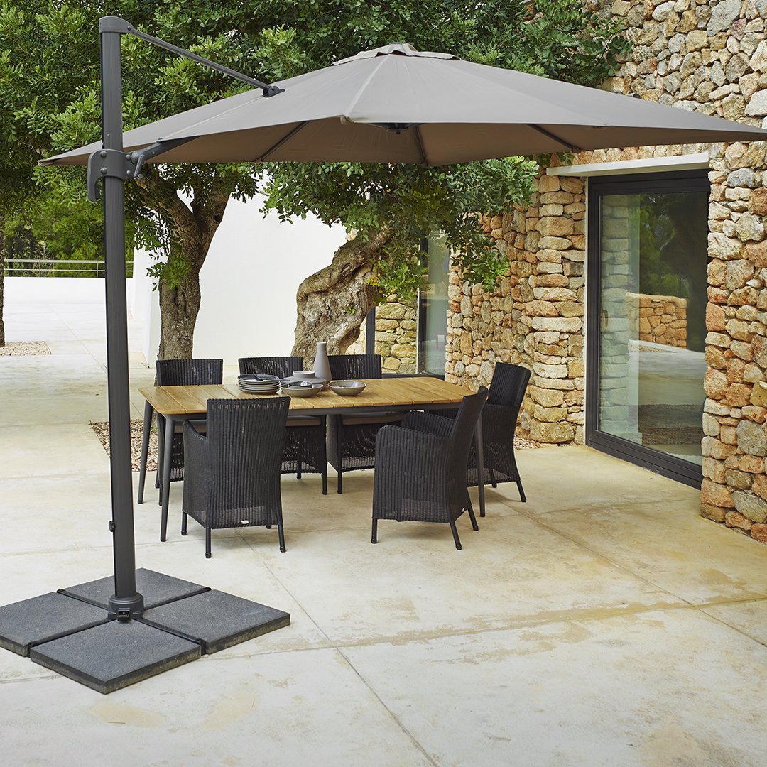 Hyde Luxe Hanging Parasol with Base - Outdoor Patio Umbrella for Poolside, Garden, and Backyard Relaxation