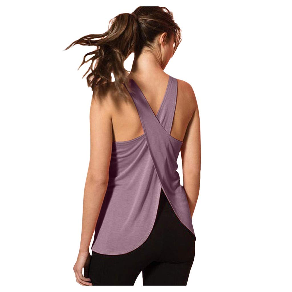 Women's Casual Sleeveless Cross Back Yoga Top - Breathable Workout Camisole with Spandex for Gym, Running & Yoga | Comfortable Sports Vest for Active Women