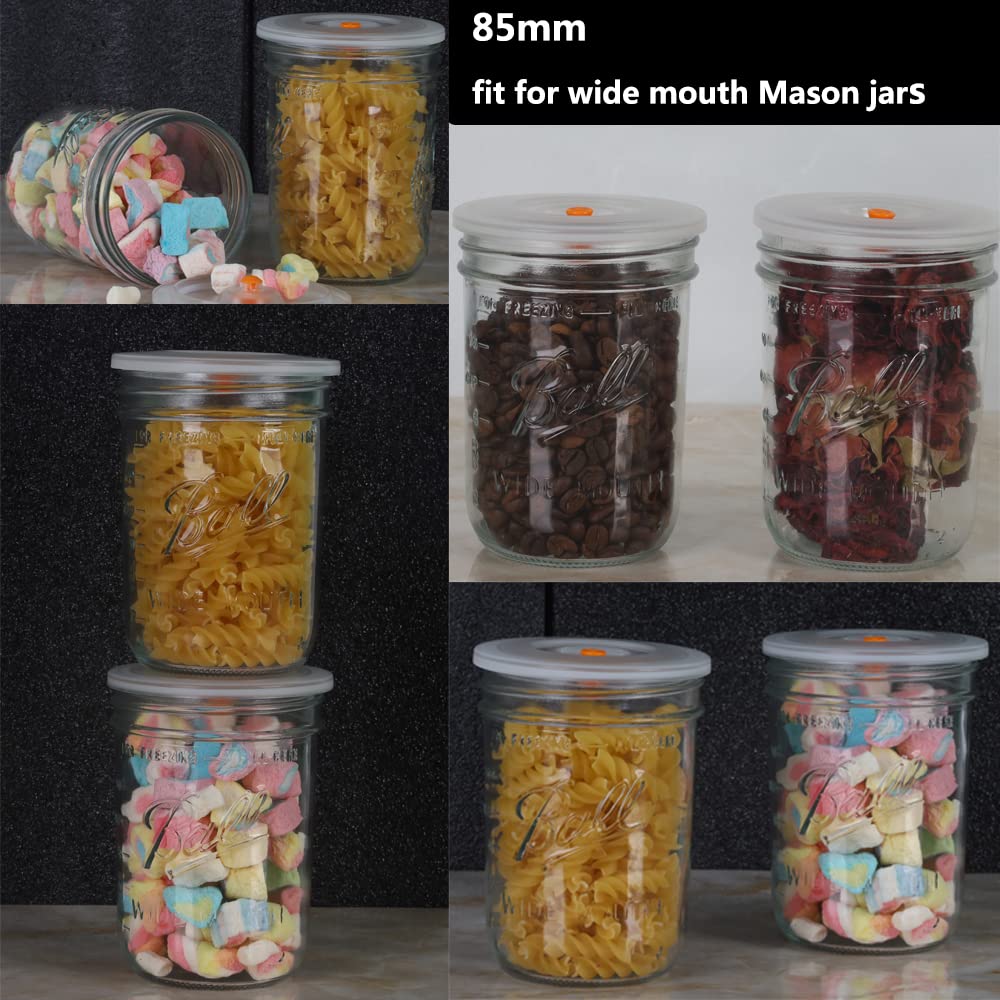 BPA-Free Vacuum Sealing Lids for Mason Jars - Reusable Food Preservation Lids (4 Pack with Pump) - Fits 8.5cm Outer Diameter Containers - Keep Fruits, Vegetables & Leftovers Fresh - Ideal for Meal Prep & Pantry Storage