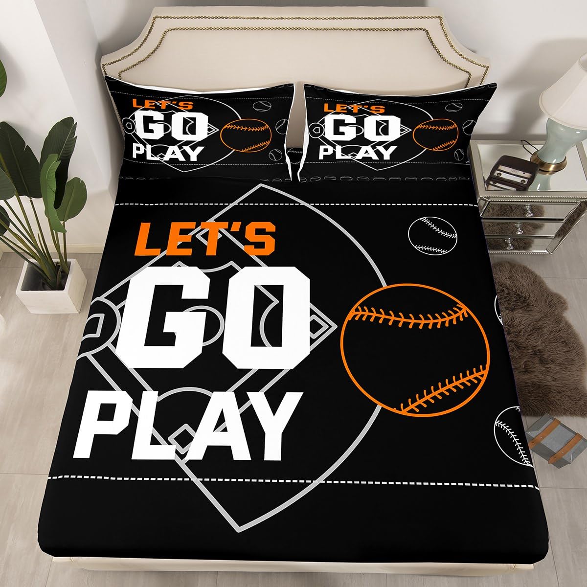 Feelyou Baseball Bed Sheet Set Twin Size - Sports Themed Fitted Sheet for Kids & Toddlers - Lightweight Baseball Bedding for Boys & Girls - Perfect for Baseball Games, Bedrooms, and Sports-Themed Decor