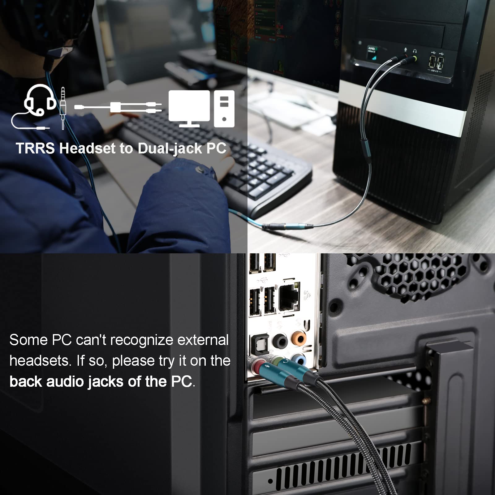 3.5mm Headphone Splitter - Female to Dual Male & Male to Dual Female Audio Mic Adapter for Gaming, Music Sharing, and Conference Calls