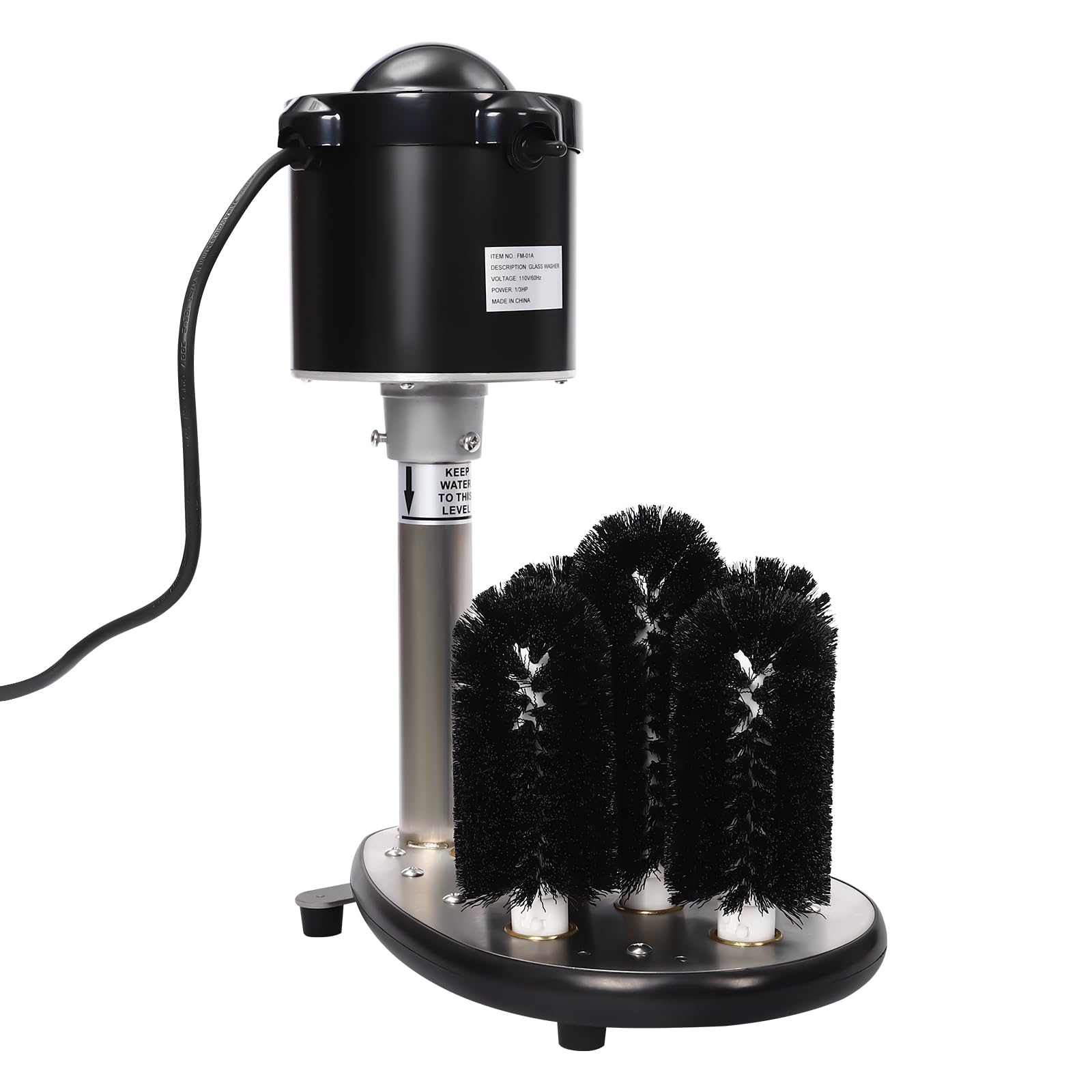 Commercial Electric Glass Cup Washer - 5 Brushes, 800 Cups/Hour, Stainless Steel Bar Glass Cleaning Machine, 110V Tabletop Glass Washer for Wine & Beer Glasses (Black) - Perfect for Bars, Restaurants, and Catering Services
