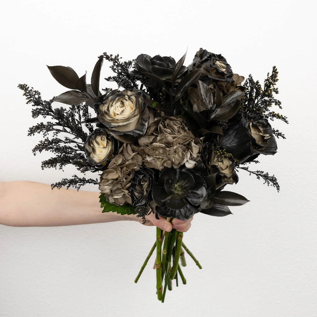Black Velvet Flower Bouquet - Elegant Artificial Silk Flowers for Home Decor, Wedding Centerpieces & Gift Arrangements