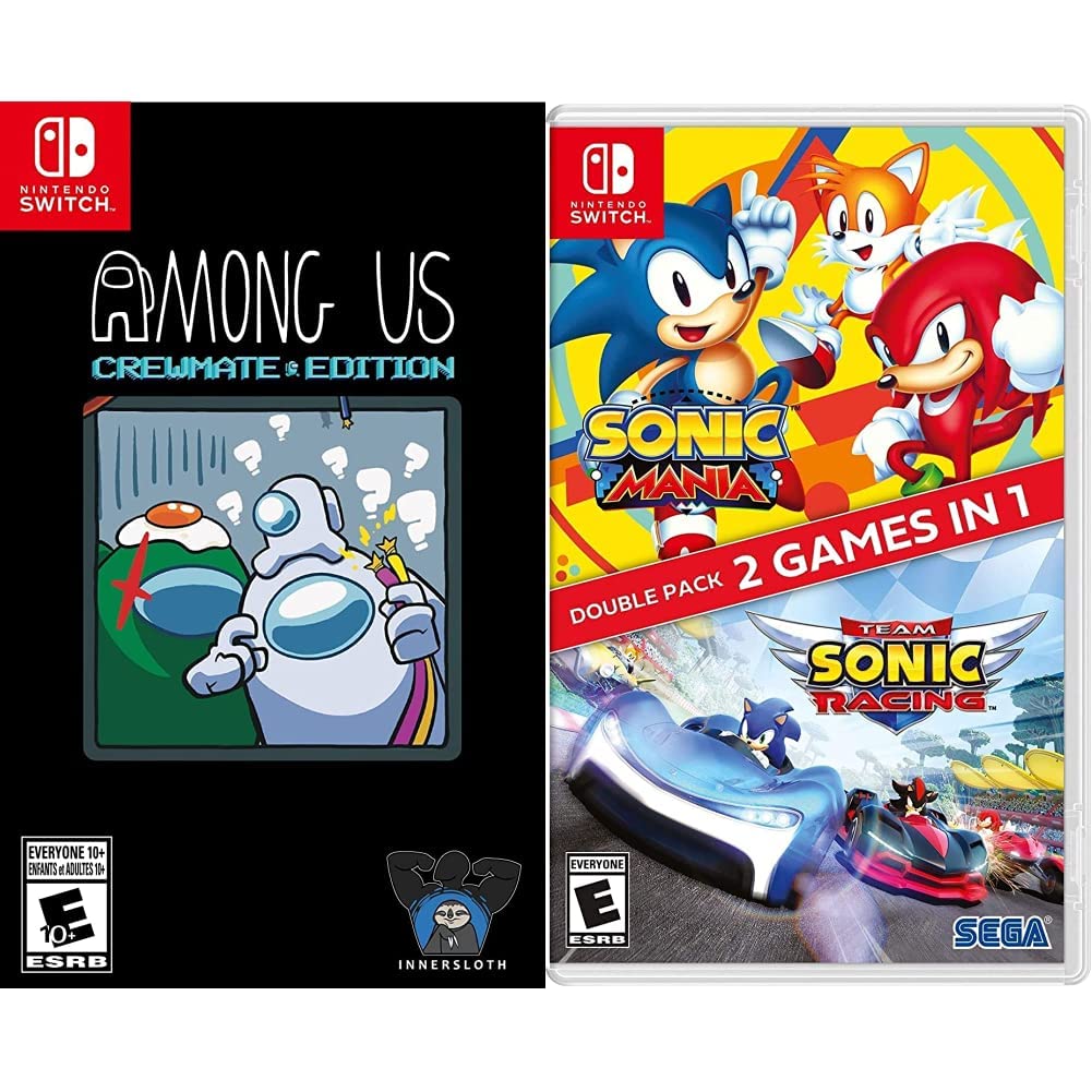 Among Us: Crewmate Edition & Sonic Mania + Team Sonic Racing Double Pack Bundle for Nintendo Switch - Perfect for Multiplayer Gaming Parties and Family Fun