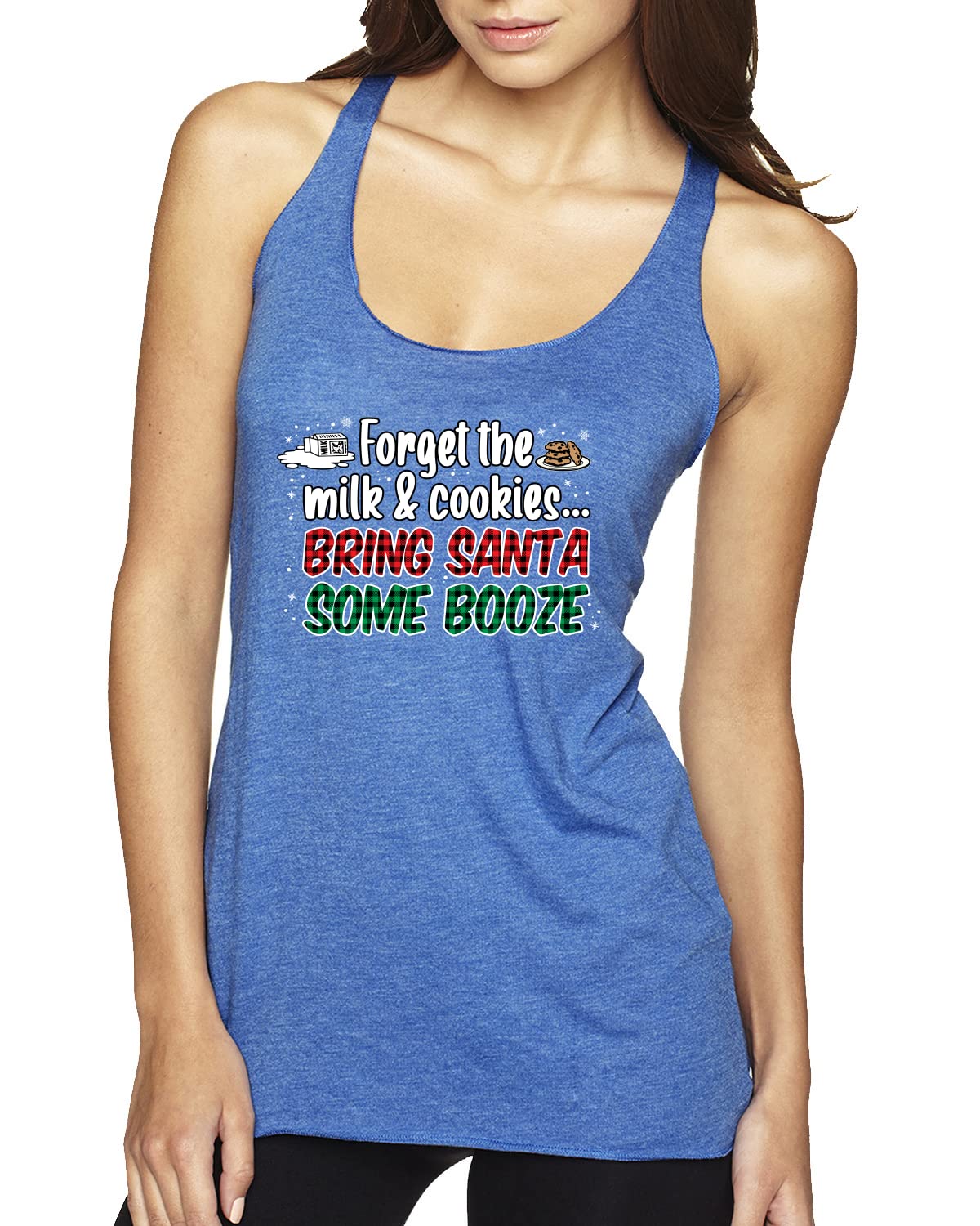 Santa Booze Christmas Tri-Blend Racerback Tank Top - Funny Holiday Party Outfit for Women | Perfect for Ugly Sweater Parties & Christmas Bar Crawls