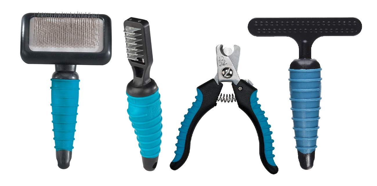 Professional 4-Piece Dog Grooming Kit - Essential Pet Grooming Tools for Shedding, Brushing & Coat Care (Teal) - Perfect for Home Grooming & Professional Pet Stylists