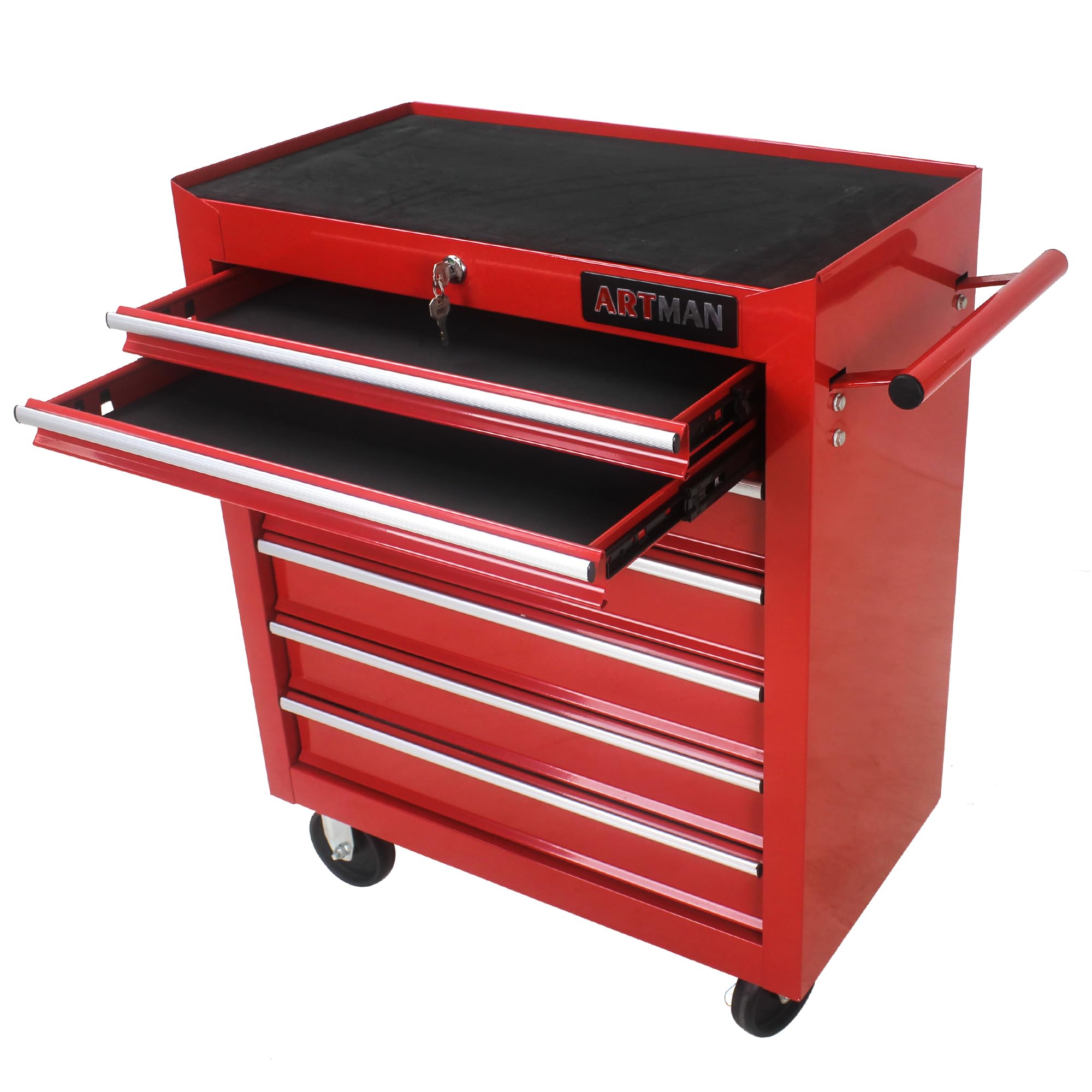 7-Drawer Rolling Tool Cart Cabinet with Locking System - Heavy Duty Mobile Tool Storage Organizer with Wheels, Red - Perfect for Garage, Workshop, Auto Repair & DIY Projects