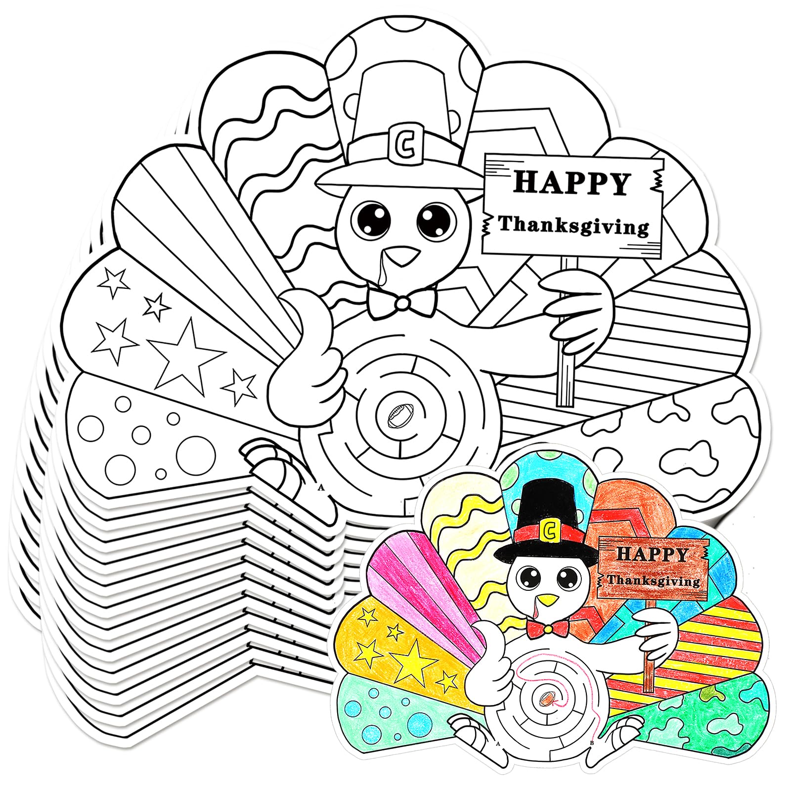 Thanksgiving Coloring Placemats for Kids - 12 Pack Turkey Themed Activity Placemats (15