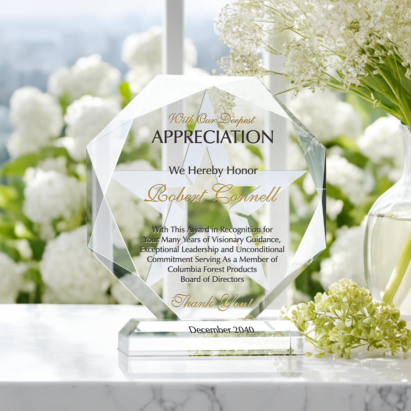 Custom Engraved Crystal Board of Directors Appreciation Award Plaque - Personalized Thank You Gift for Executives | Retirement, Farewell & Going Away Present (6.5