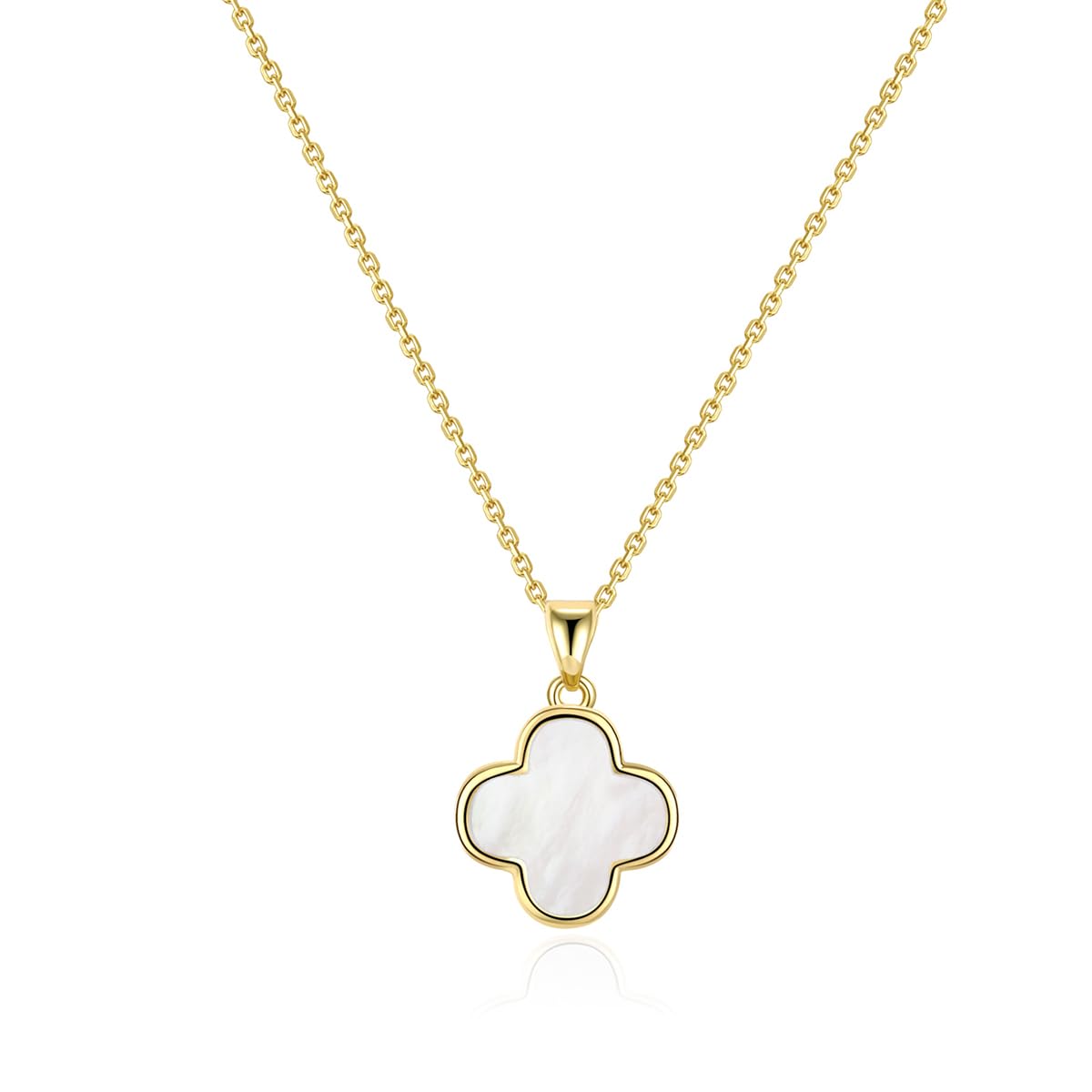 2 Side Four Leaf Clover Necklace - 14K Gold Plated Pearl Pendant for Women | Gift for Her & Good Luck Charm