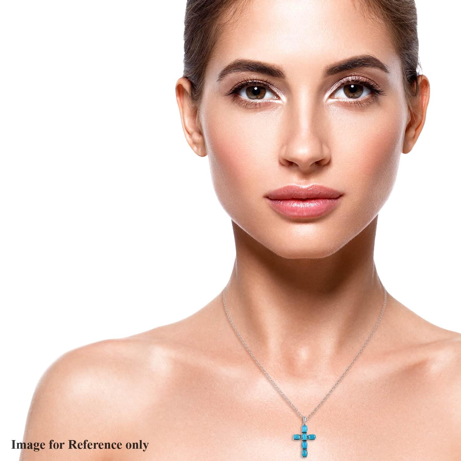 925 Sterling Silver Turquoise Cross Necklace for Women - Platinum Plated Religious Jewelry - 20