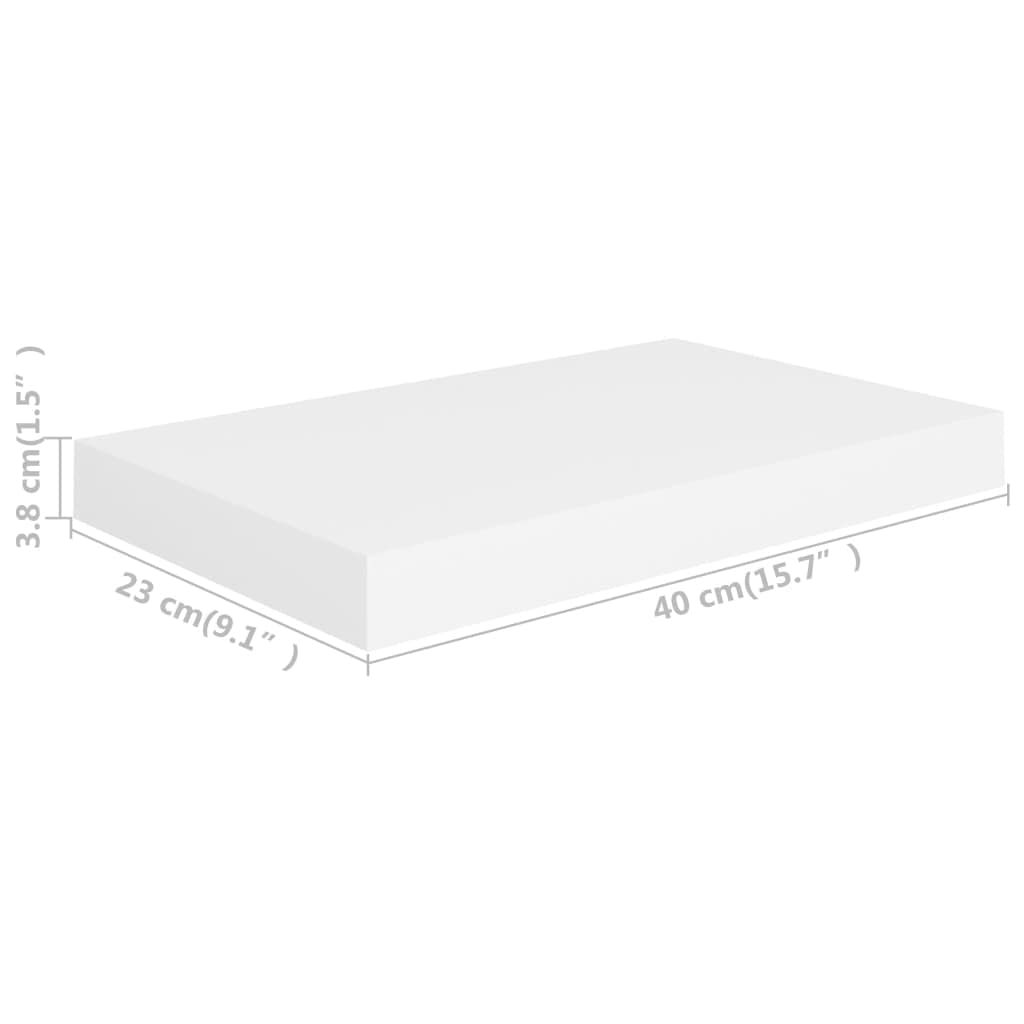 Modern Floating Wall Shelf Set - White MDF Wall Mounted Display & Storage Shelves (15.7