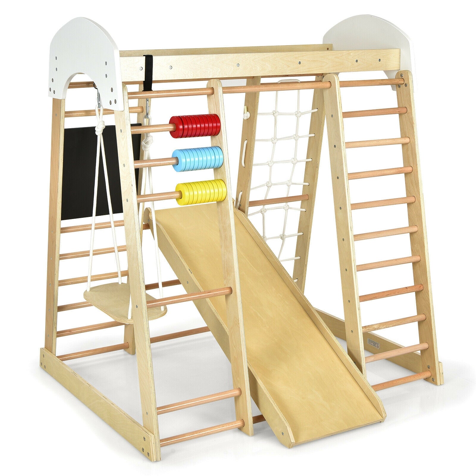 8-in-1 Natural Wooden Indoor Playground Climber Set for Kids - Toddler Climbing Gym for Home, Daycare & Preschool Play Areas