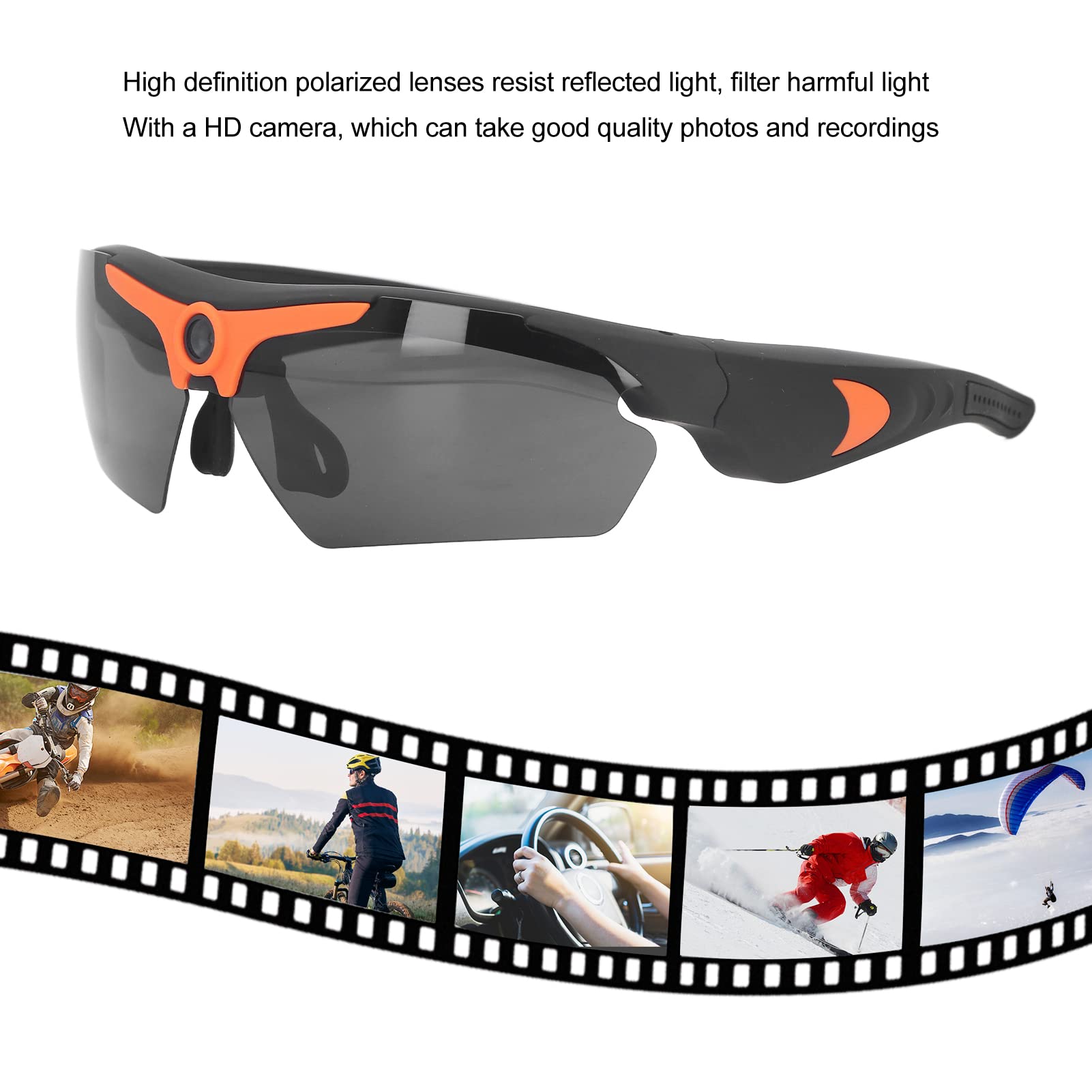 1080P HD Video Recording Camera Glasses with 256GB Support - Orange Sports Sunglasses for Cycling, Driving, Hiking, Fishing & Hunting | Hands-Free Action Camera for Outdoor Adventures