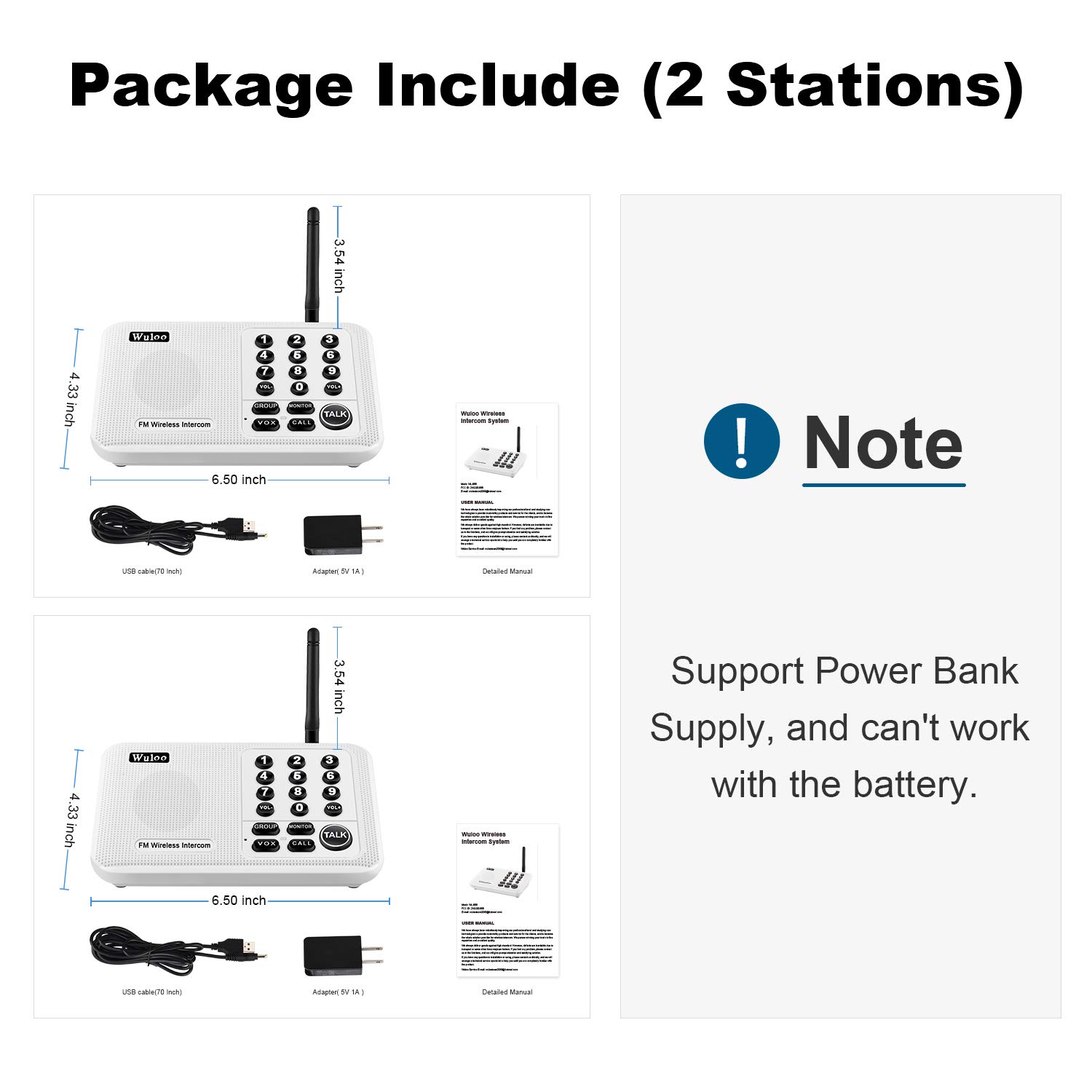Wuloo Wireless Intercom System for Home - 5280 Feet Range, 10 Channels & 3 Codes, Long Range Walkie Talkie for House Communication (White) - Perfect for Large Homes, Offices, and Outdoor Use