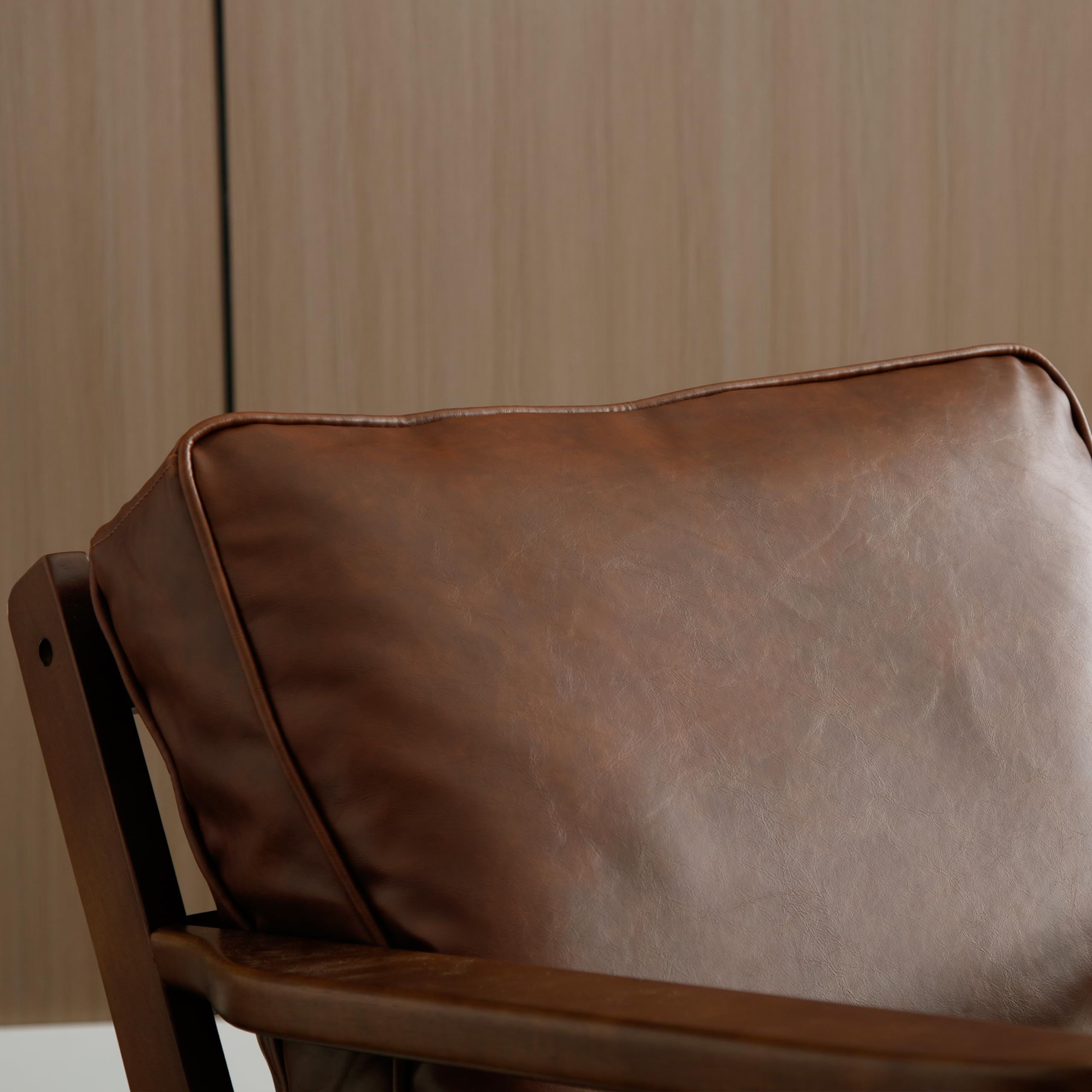 Mid-Century Modern Accent Chairs Set of 2 - Genuine Leather Upholstered Living Room Chairs with Solid Wood Frame - Comfortable Armchairs for Bedroom, Reading Nook & Lounge - PU Brown Leather - Perfect for Relaxing, Entertaining & Home Decor
