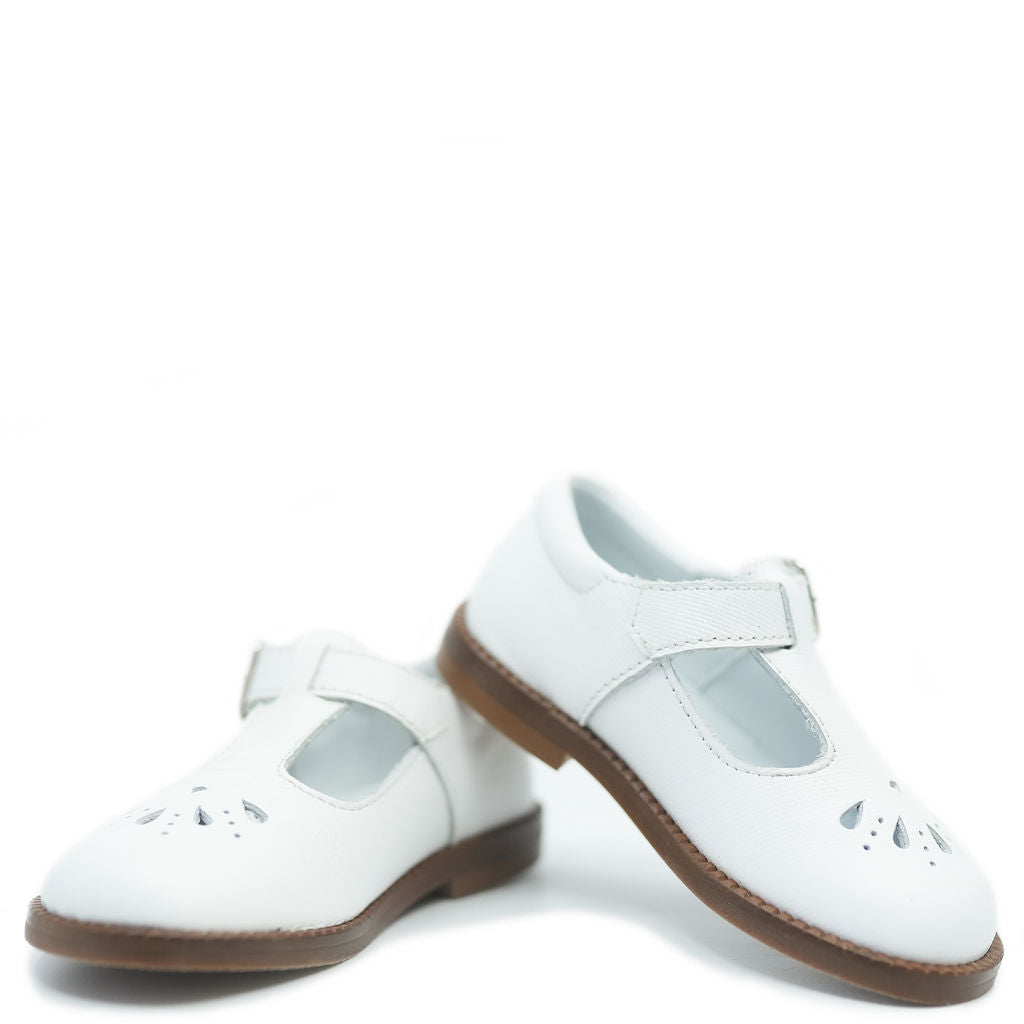 Beberlis White Perforated T-Strap Baby Shoes - Breathable Soft Sole First Walkers for Newborns & Infants | Perfect for Special Occasions, Photo Shoots & Daily Wear